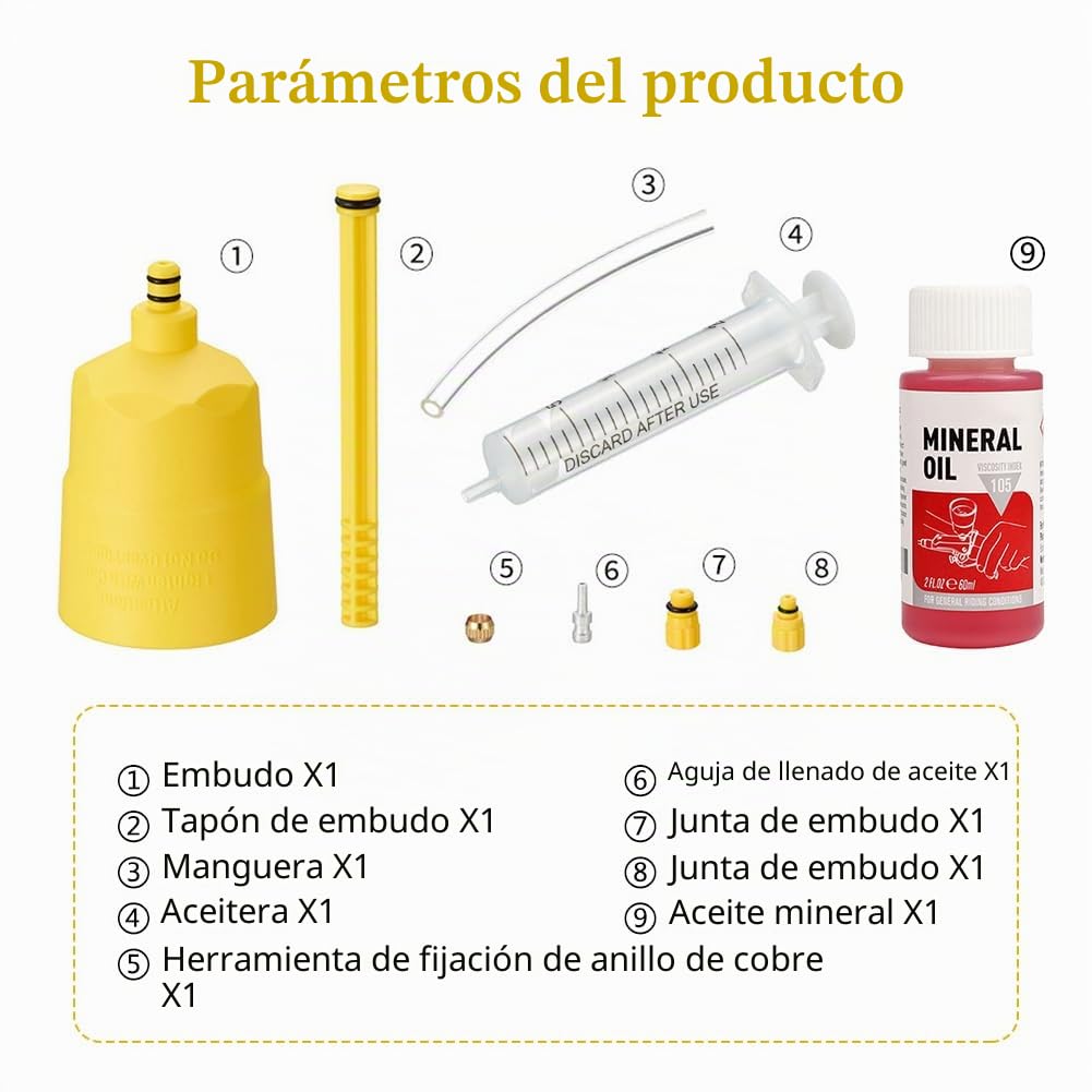 Kit Purgado Frenos,Kit de Purga de Freno para Bicicleta,para Shimano, Tektro, Magura,Gama de Frenos de Disco Hidráulicos,Incluido Líquido de Freno Mineral (60ml)