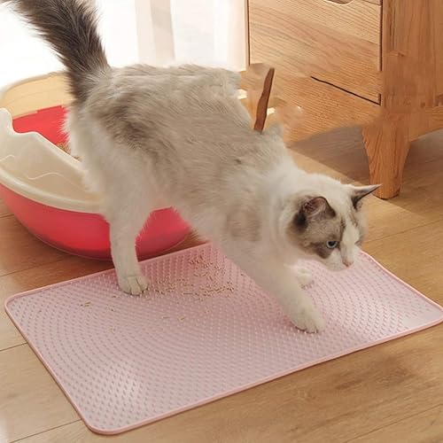 Miniatura 6 de Alfombra de arena para gatos POPETPOP impermeable, fácil de limpiar para caja de arena antideslizante para gatos (rosa)
