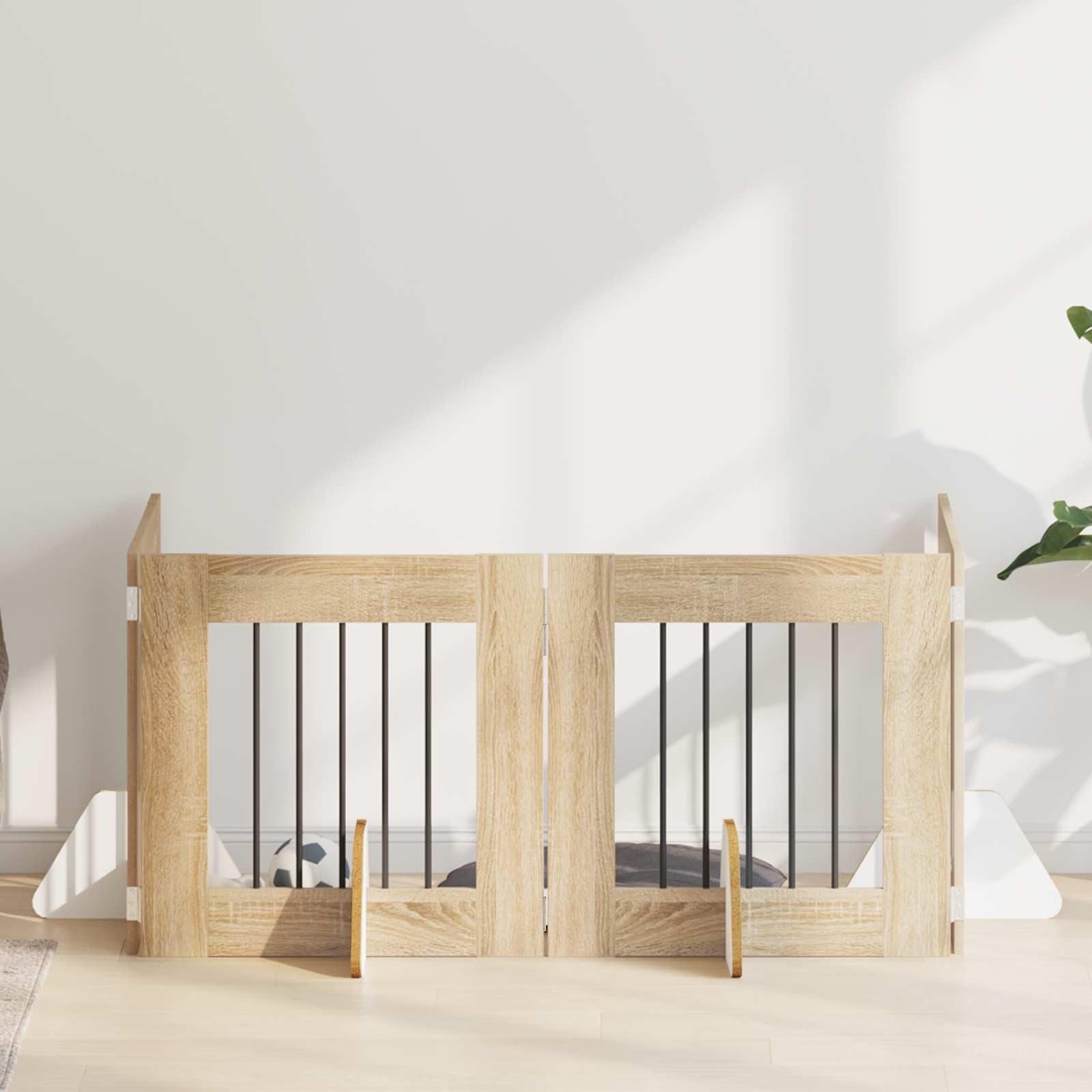 Portería para perros con soporte de madera de roble Sonoma, 241 x 60 cm, plegable, 4 piezas, interior para perros, cachorros, seguridad, protección
