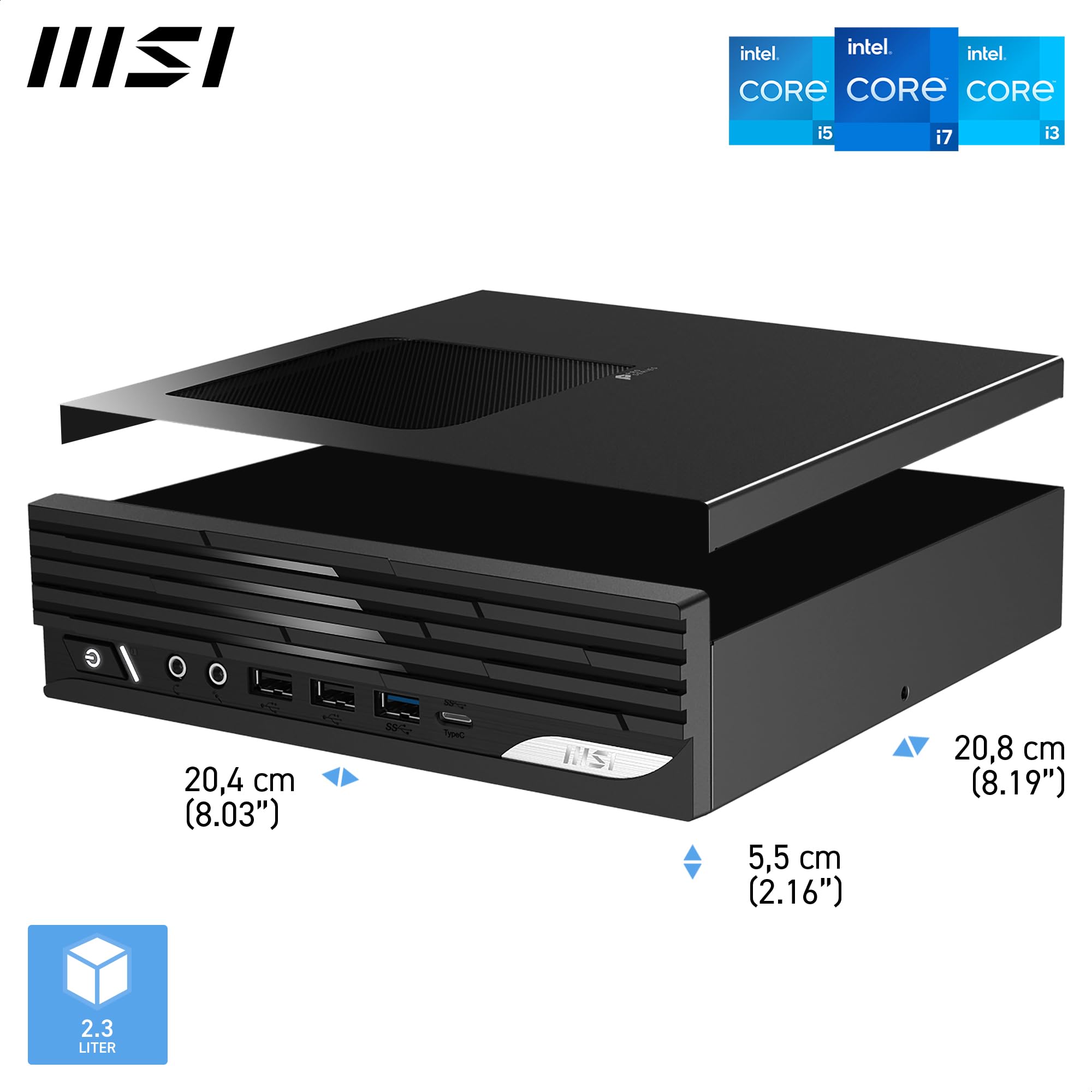 MSI Pro DP21 14M-1092EU Mini PC - Intel Core i5-14400, 16 Go DDR5, SSD M.2 512 Go, USB 10 GB/s, Double Affichage (4K HDMI 2.1 et DP 1.4), Wi-FI 6E, Bluetooth 5.3 - Windows 11 Famille