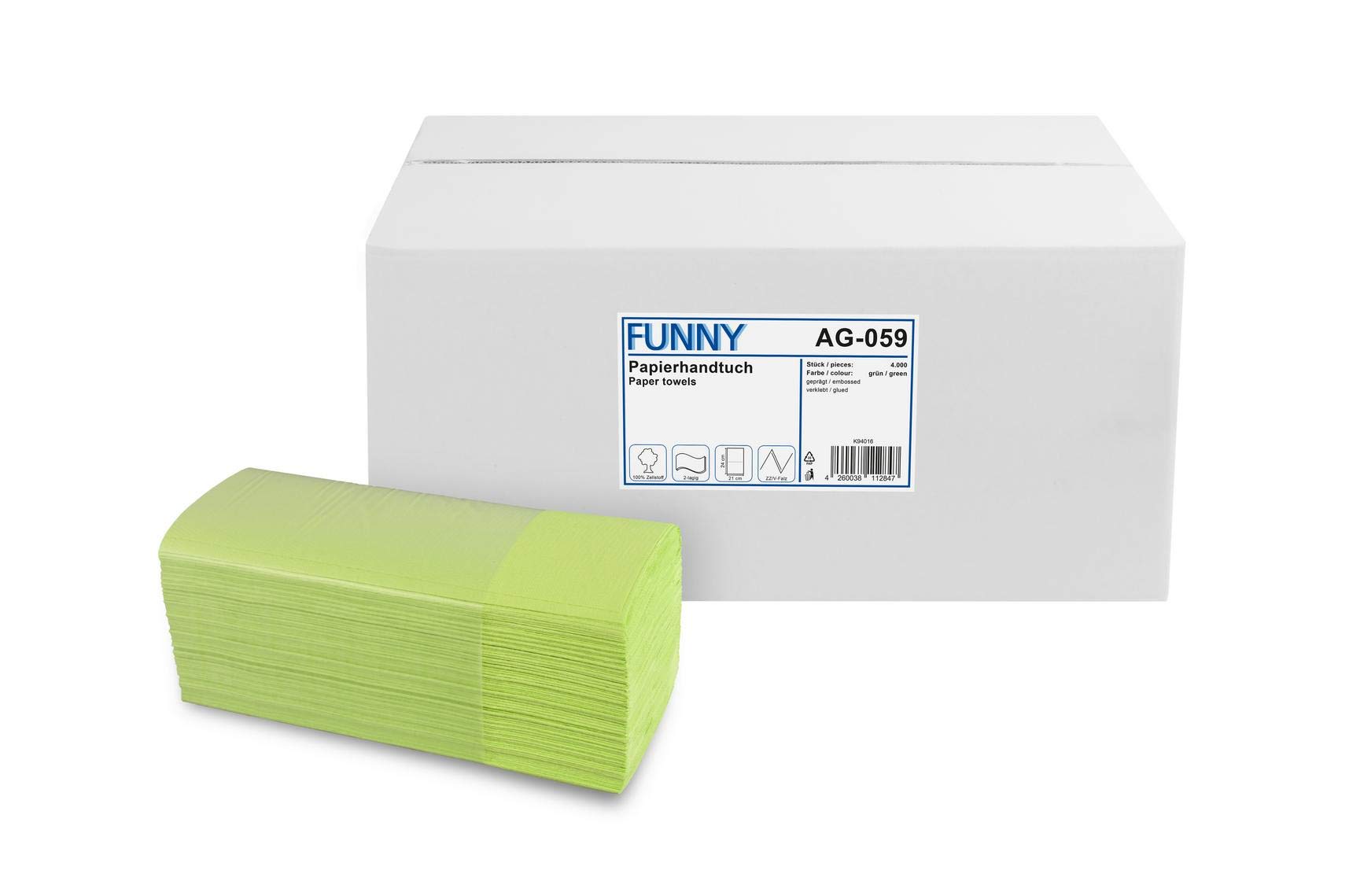 Funny ręcznik papierowy, złożony ZZ/V, 25 x 23 cm, 2-warstwowy, zielony, 4000 arkuszy, 1 opakowanie (1 x 1 sztuka)