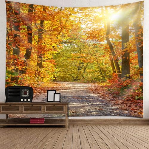 Tenture automne forêt et chemin grand tissu decoration murale moderne