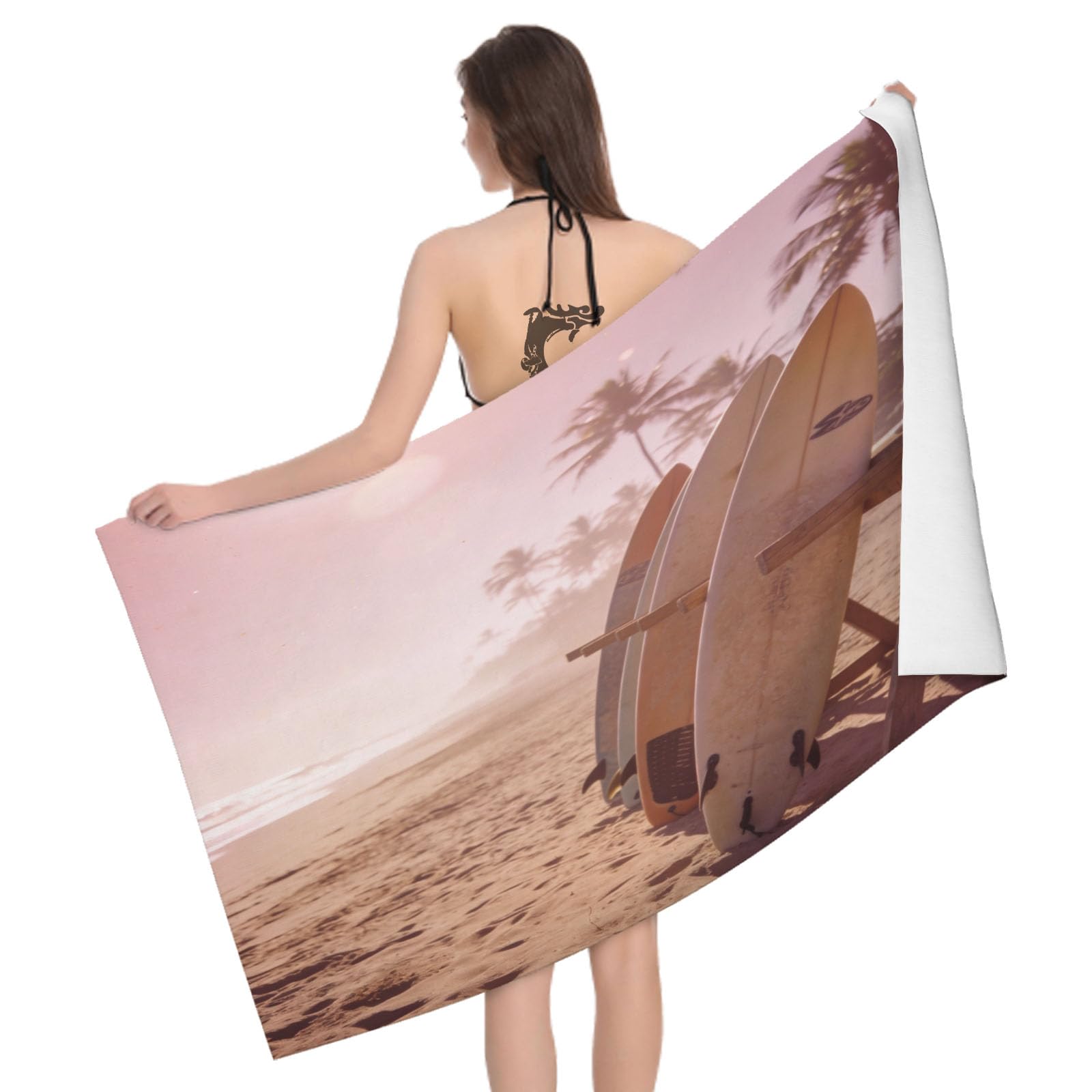 Leichong 3D Surfboard Beach Towel Microfiber Soft Quick Dry for Adults, Tropical Style Bath Towel Lightweight Soft Absorbent for Travel Swimming Pool Sports, 75 x 150 cm