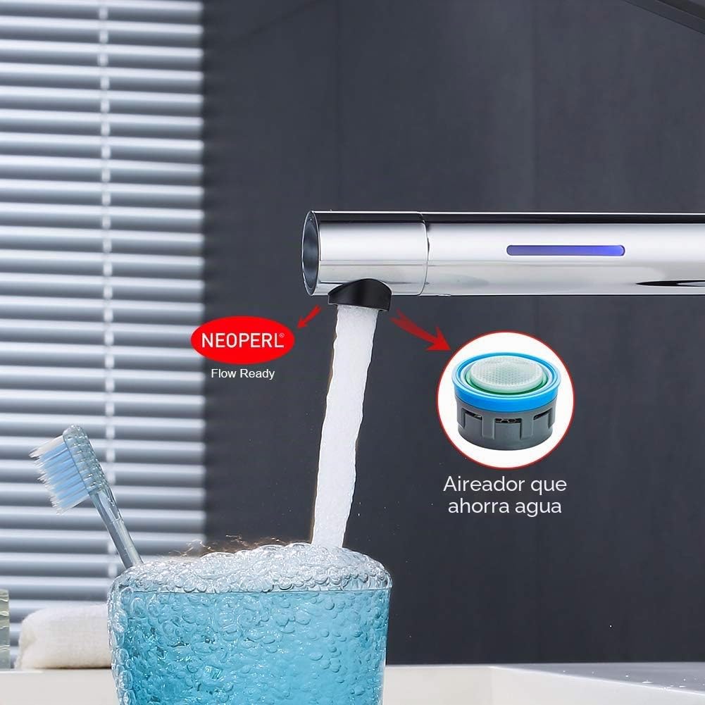 GRIFEMA G11002B Grifo lavabo LED, Plata cromo / negro, 3/8 de pulgada