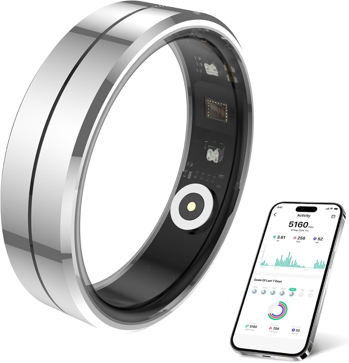 Smart Ring for Women & Men, Health Tracker with Blood Oxygen Monitor, Heart Rate & Sleep Monitor, 5-7 Days Battery, Waterproof Fitness Ring Size #11