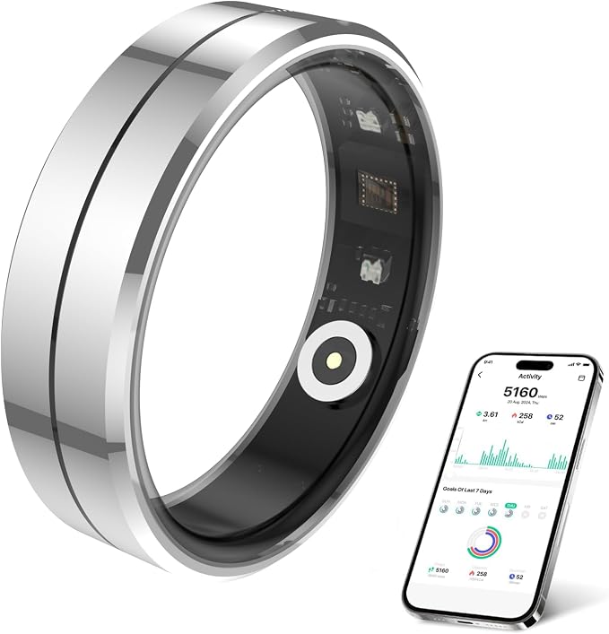 Smart Ring for Women & Men, Health Tracker with Blood Oxygen Monitor, Heart Rate & Sleep Monitor, 5-7 Days Battery, Waterproof Fitness Ring Size #11