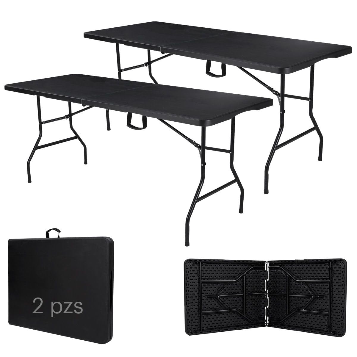 SELECTSHOP Set De 2 Mesas Mesa Plegable 1.80 Metros Comedor para Jardin Plegable Mesas De Plastico Resistente Tipo Portafolio de Trabajo Multiusos Comedor Grande para Jardin