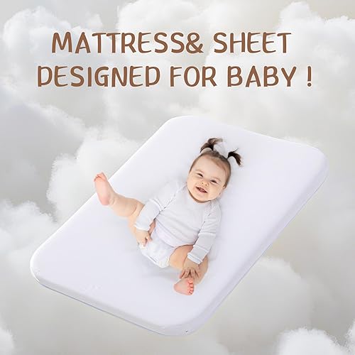 Miniatura 3 de Cuna de bebé 3 en 1, cuna mecedora con cómodo colchón y ruedas, cuna de altura ajustable, cuna portátil fácil de plegar para recién nacido (caqui)