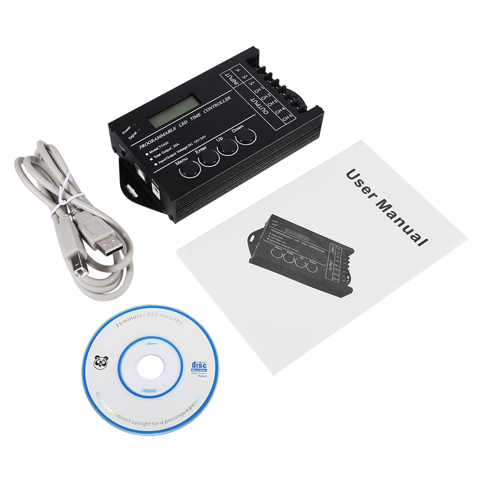 MAGT Timer Programmabile Digital Led Regolatore Per Led, 1 Imposta DC12/24V 20A Timer Digitale Programmabile 5 Canali Regolatore di Tempo a LED Programmabile Regolabile a Colori con Cavo CD USB