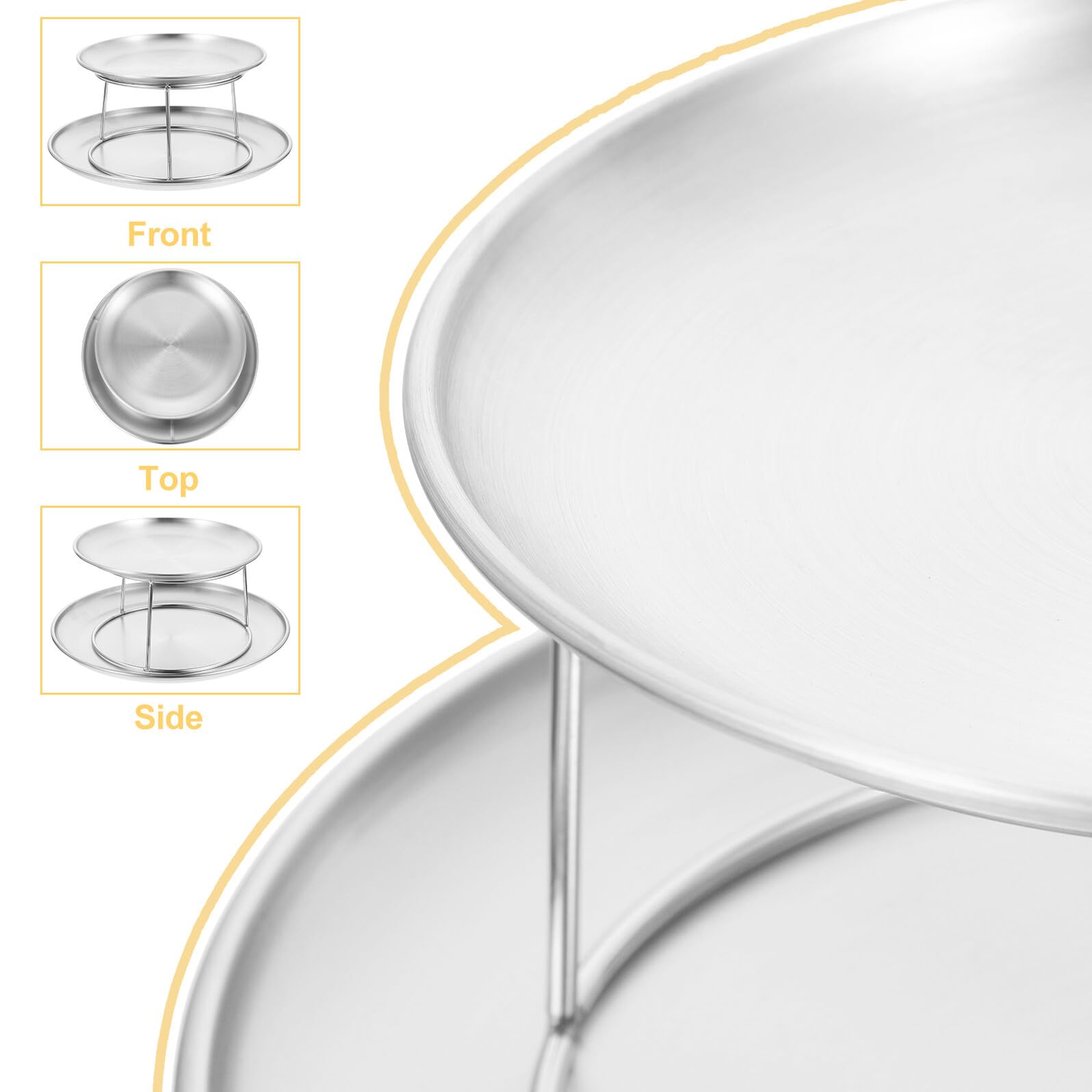 Lurrose Set Piatto da Portata in Acciaio Inox per Antipasti e Dolci, Vassoio per Snack Supporto, per Feste, Matrimoni e Buffet