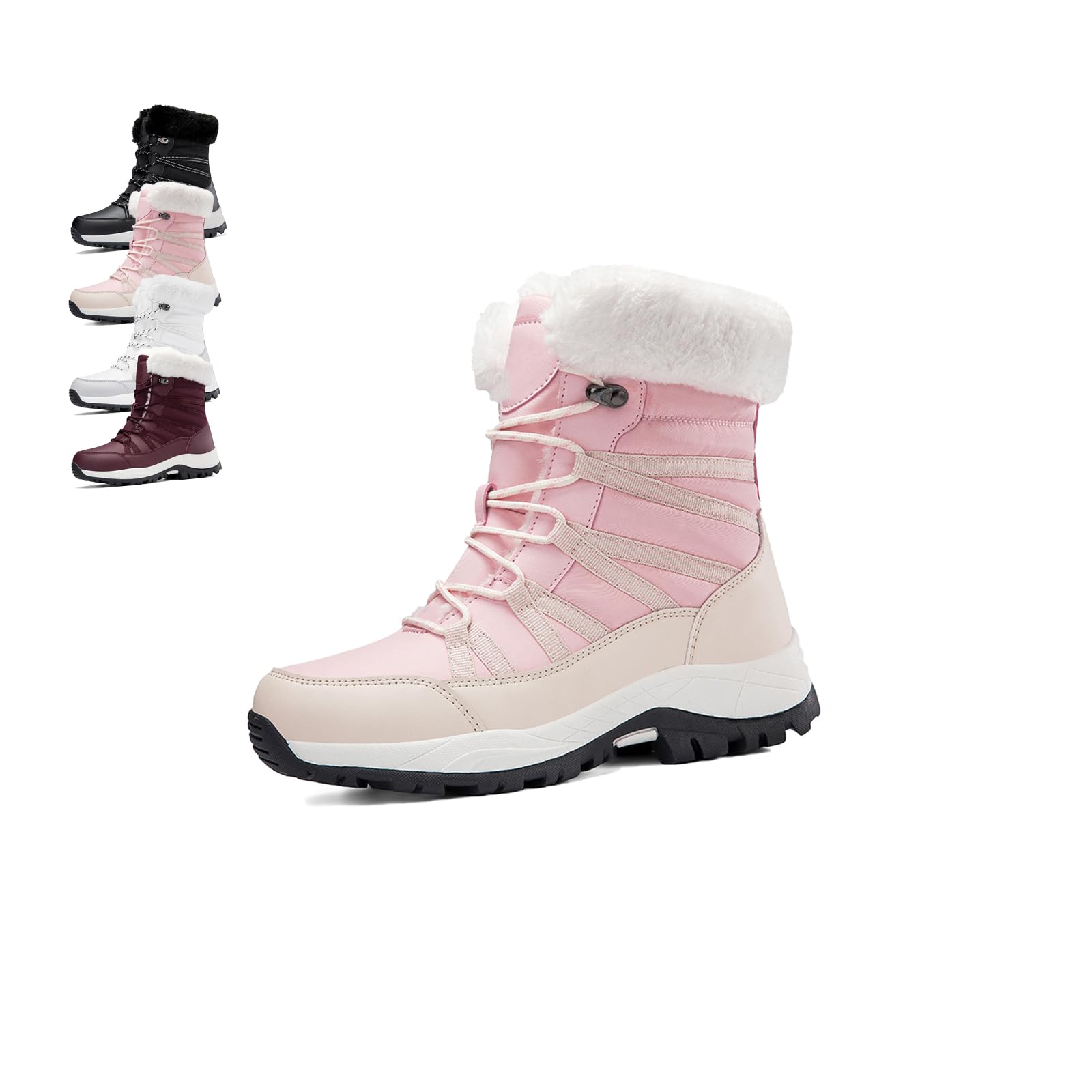 Womens Waterproof Winter Snow Boots Warm Fur Lined Outdoor Mid-Calf Boot Lightweight Non-Slip Walking Boots for Hiking Skiing