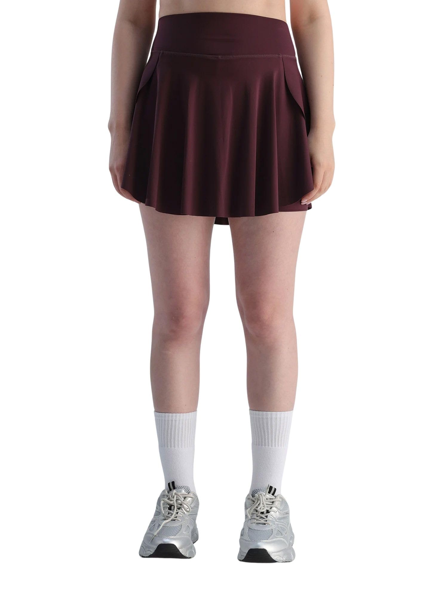 cava Swirl Tennis Skort Longer for Women | High-Waisted Athletic Skirt with Built-in Anti-Roll Shorts | 2 Pockets | Longer Length | Tennis, Golf, Running & Workout Skort Wine-picture-4