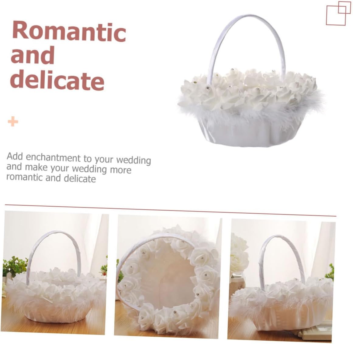 VILLCASE Wedding Flower Basket White Handheld Container Delicate Flower Girl Basket for Ceremony Supplies and Wedding Party Use image 3