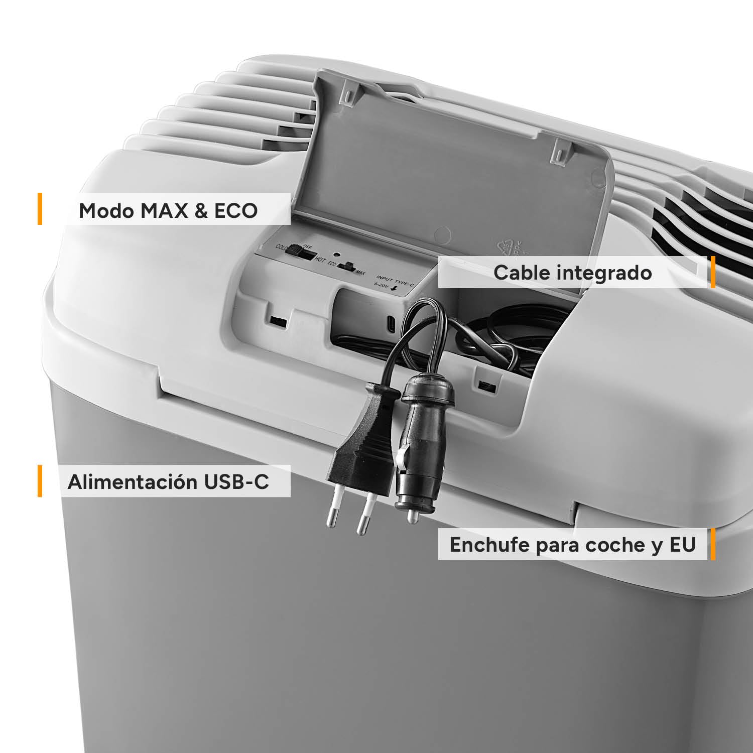 TZS First Austria Nevera Eléctrica 19L - Triple Alimentación con USB-C PD 3.0-52W Frío y Calor - Coche y Camping - Gris Claro