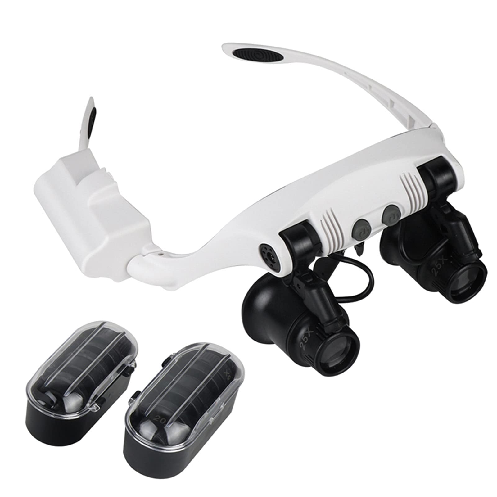 Gafas con Lupa para La Cabeza, Lupa De Diadema, Lupa con Lente 10X, Lupa Iluminada 10X 15X, Lupa con Luz, Herramientas De Reparación con 8 Lentes 20X 25X