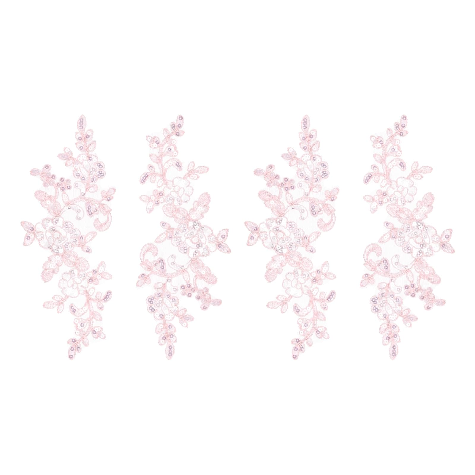 sourcing map 4 Pcs Flower Lace Appliques 3D Embroidery Lace Sequin Patch Sewing Addition Embellishments for Wedding Bridal Dress Clothes DIY Crafts Accessories Decoration, Pink (24cm)