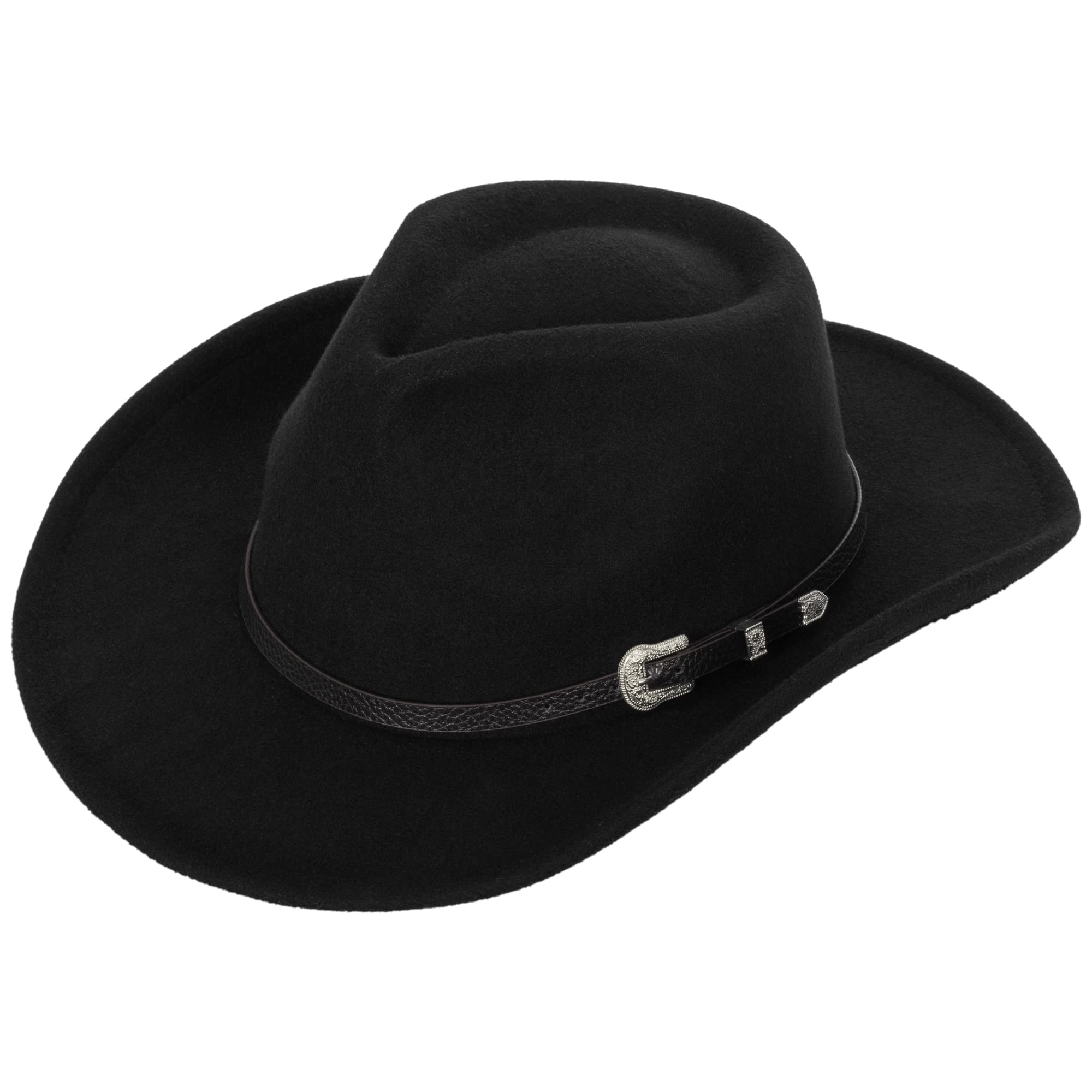 Women Men Classic Western-Cowboy-Cowgirl-Hats - Diamond Band Decoration Rodeo Fedora-Jazz-Hat with Belt Black