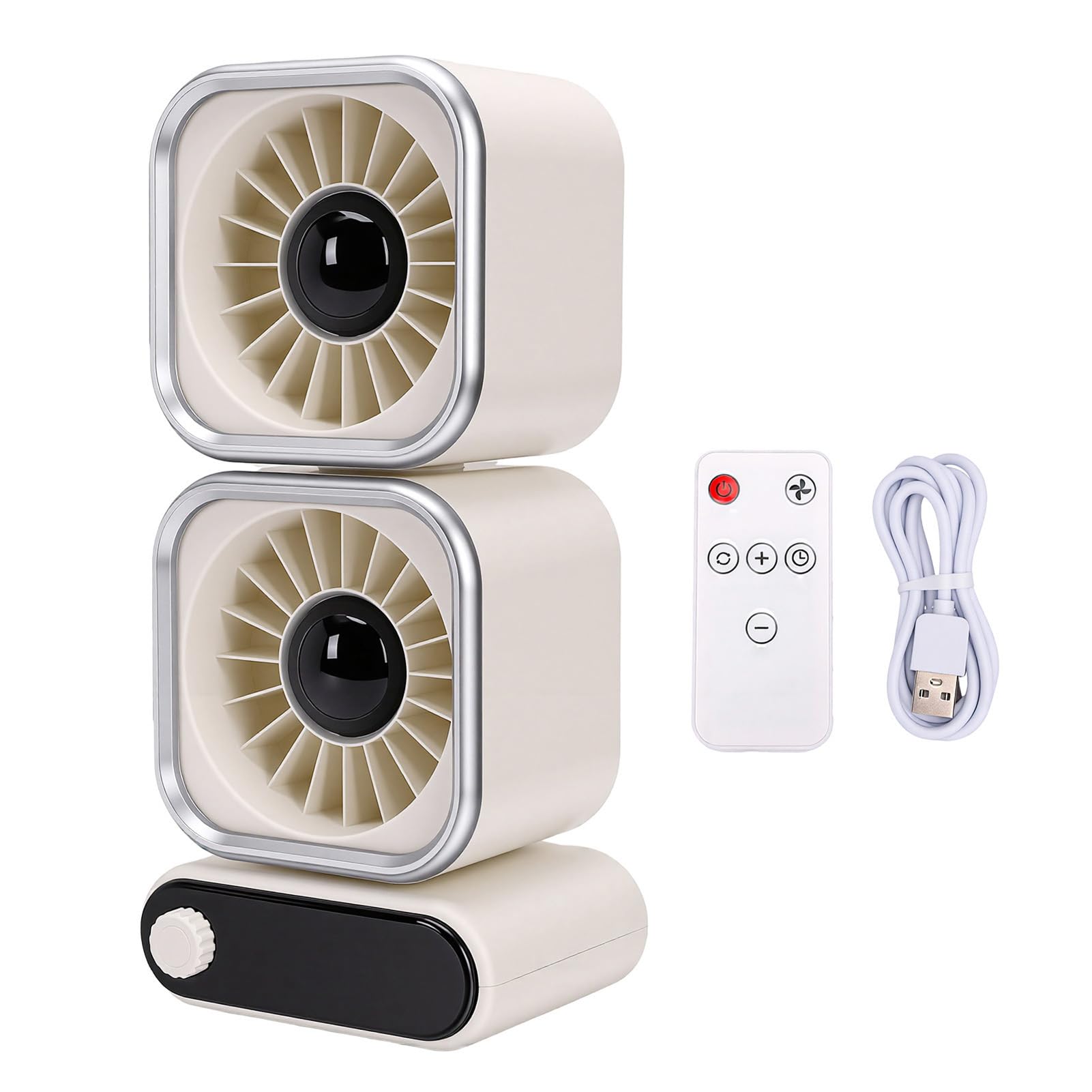 Tischventilator, Schreibtischventilator, Tragbarer Ventilator, 2 Köpfe, 100 Geschwindigkeiten, Verstellbarer USB-Ventilator, LED-Anzeige, 360 Grad Drehbar, Leiser 4000-mAh-