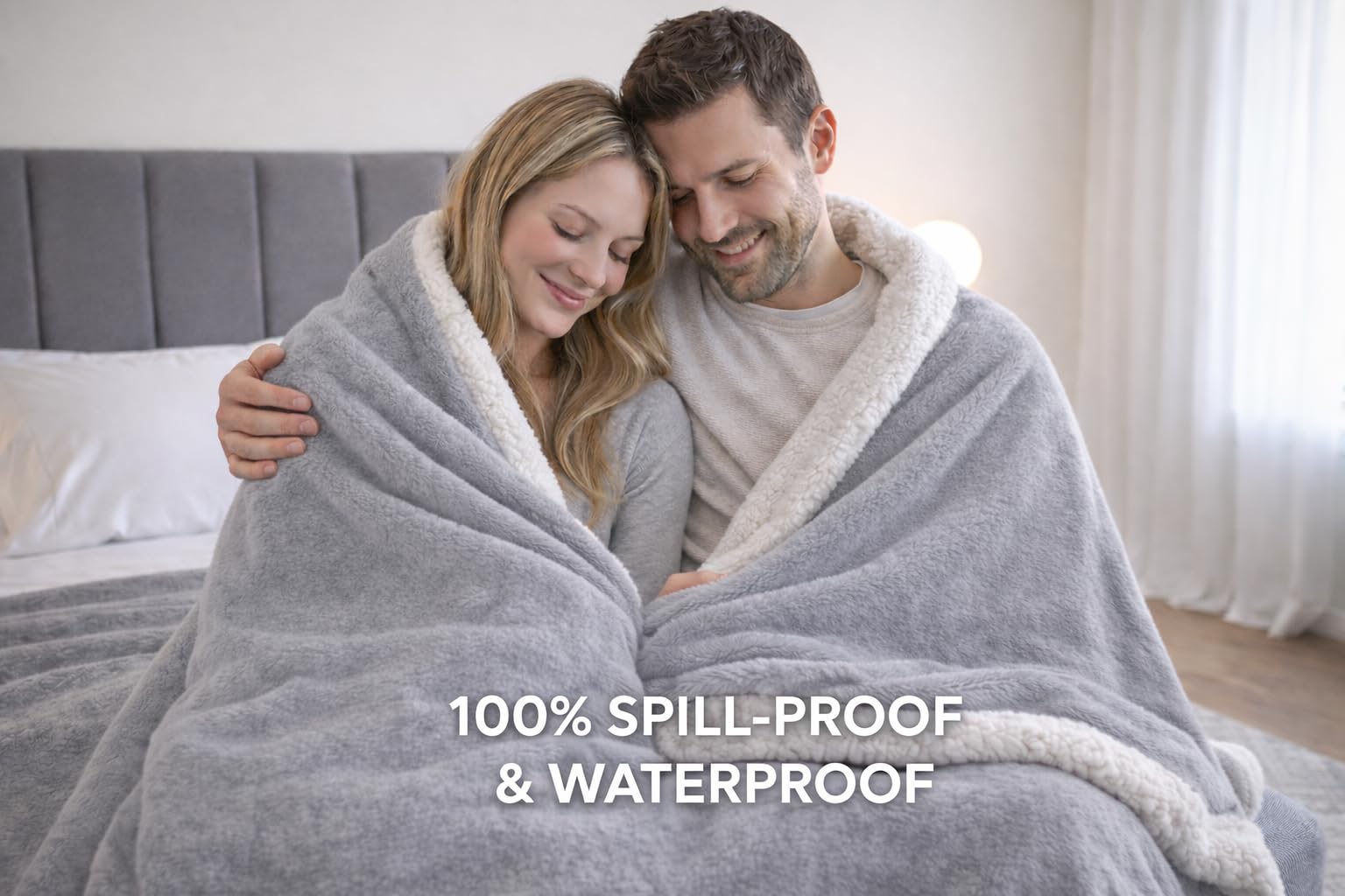 Manta Impermeable Sherpa para Mascotas: Protector para Cama, Sofá y Muebles para Perros, Suave, Esponjosa, Duradera y Reversible en Gris/Blanco 152x203cm