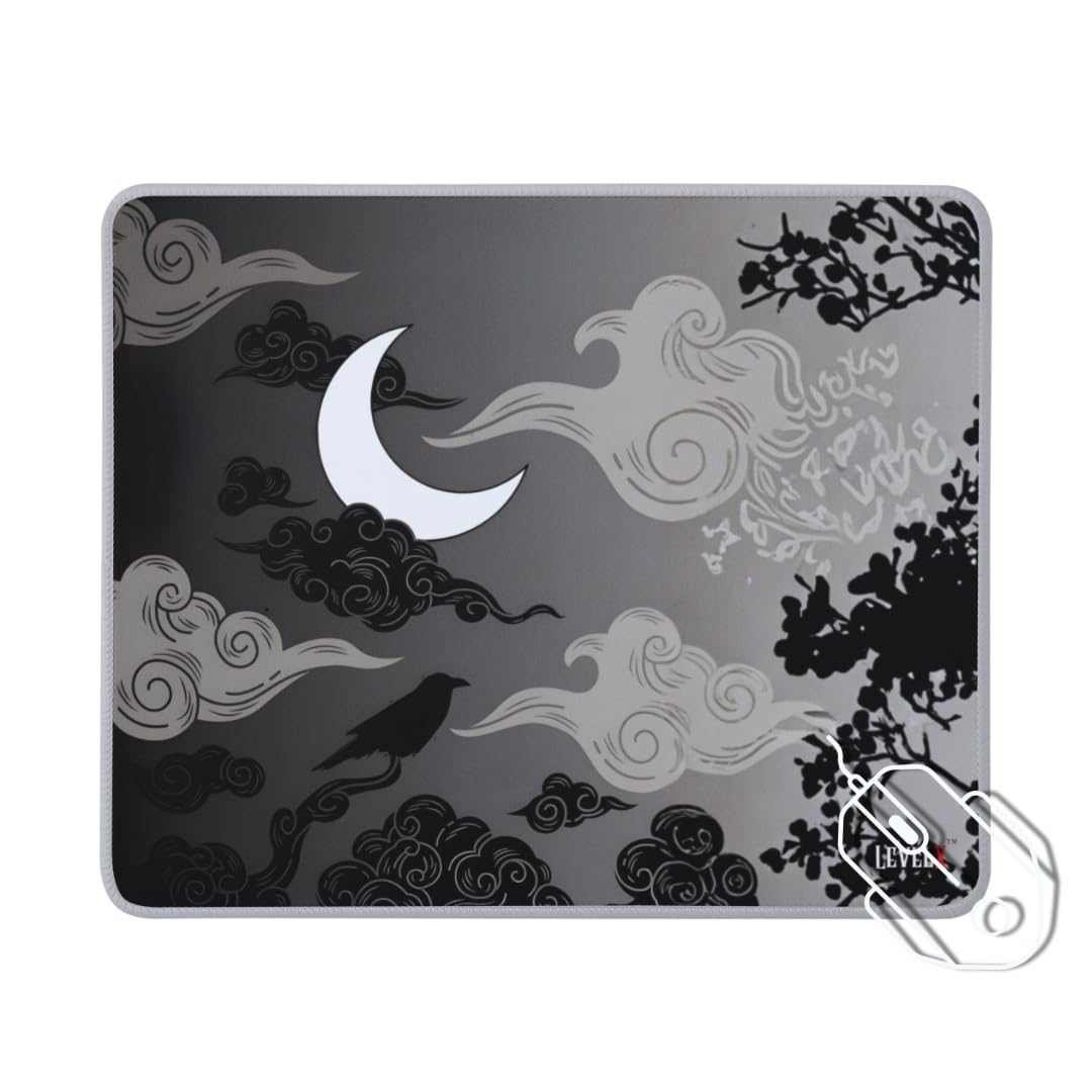 - LEVELX Gaming Mouse Pad, Speed Type Smooth Surface, Moon and Crow Design, 24x20cm, 3mm Thickness