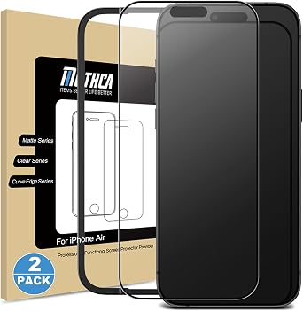 Mothca 2 Pack Matte Glass Full Coverage Screen Protector for iPhone Air 6.5-inch, Anti-Glare Anti-Fingerprint Black Edge Tempered Glass Film with Easy Installation Tool, Smooth as Silk