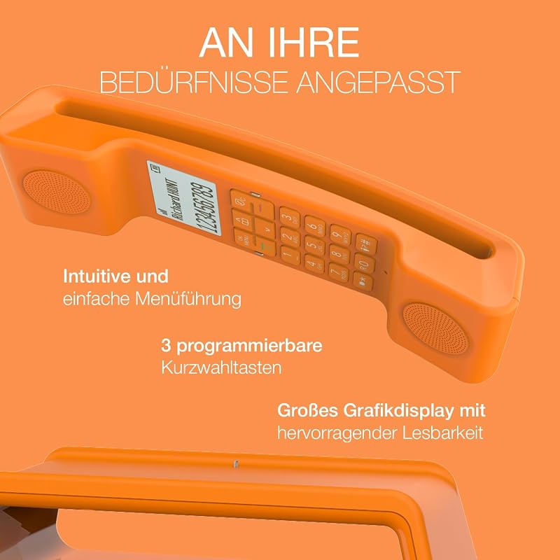 Alcatel ePure Iconic DECT vezeték nélküli telefon, retro design, nagy kijelző, narancssárga - orange, Without answering machine