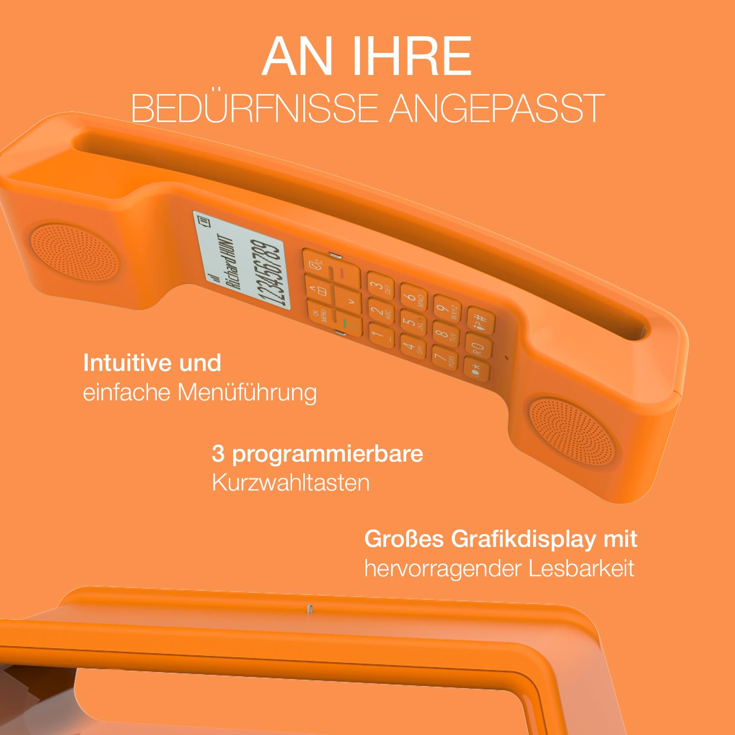ALCATEL ePure Iconic - Schnurloses Festnetztelefon DECT - Vintage-Design - Großes, hochauflösendes Grafikdisplay - Freisprechfunktion - Anrufblockierungsfunktion - Orange