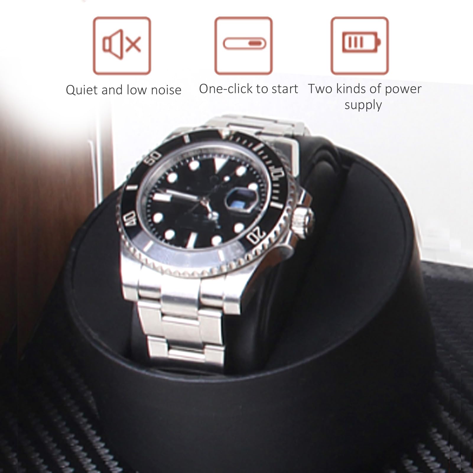 Caja de Exhibición de Reloj, Agitador de Motor de Reloj Limpieza Mecánica No Magnética Nogal con Paño para el Polvo para Colección de Relojes para Dar Cuerda a(Coctelera de Mesa de Nogal 1 + 0)
