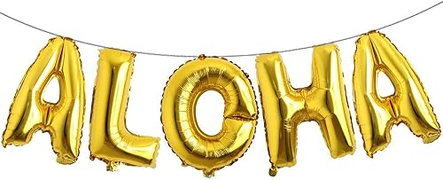 Globos tropicales de 16 pulgadas para decoración de fiesta de Hawaii, globos de aluminio Aloha, suministros de fiesta de cumpleaños (ALOHA dorado)