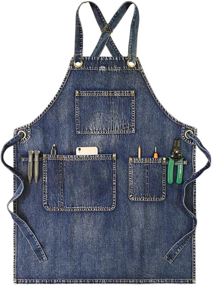 Washed Denim Slimming Strap Skirt for Women's Coffee Shop Apron