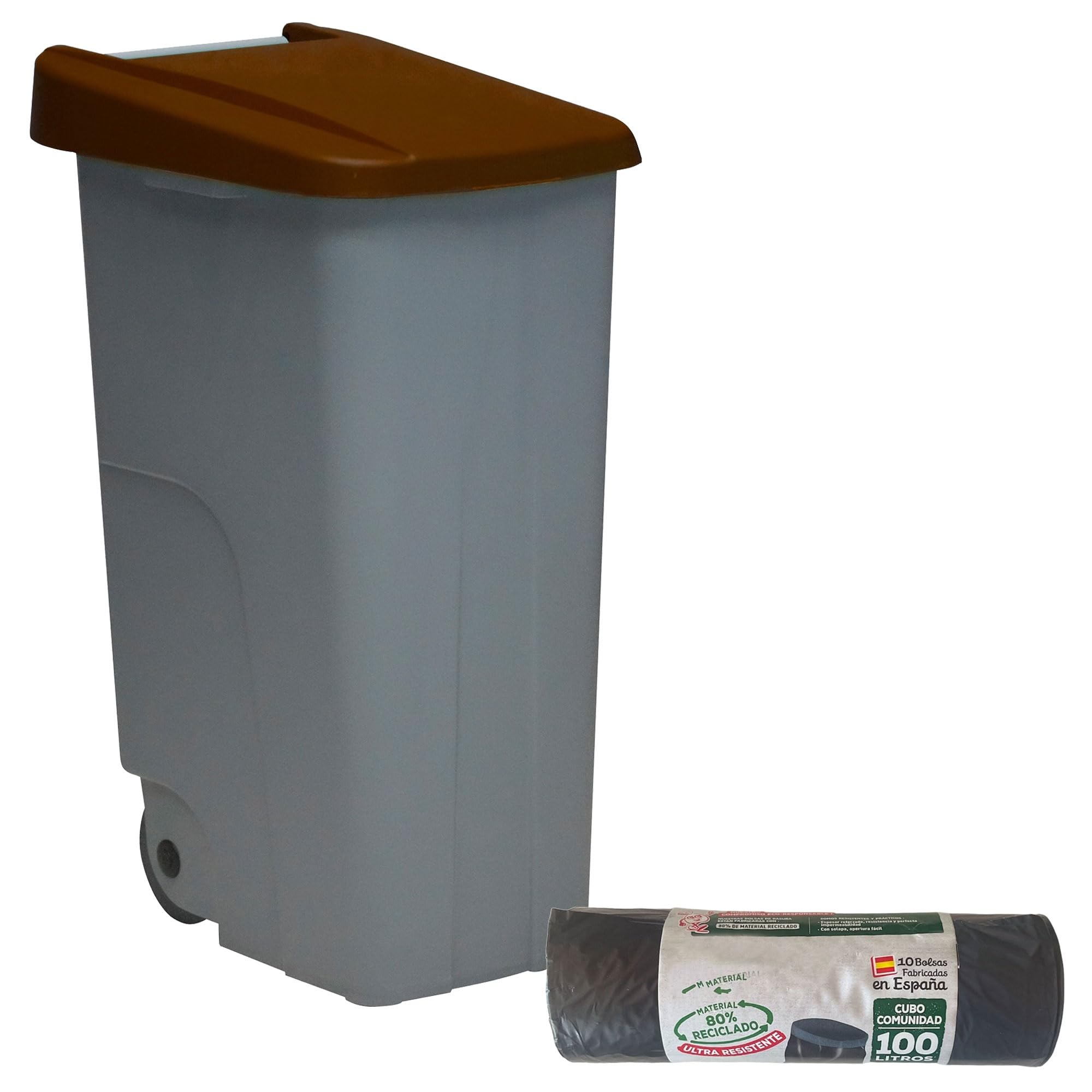 WELL HOME MOBILIARIO & DECORACIÓN Contenedor Cerrado 85L Marrón H.76cm + Rollo 10 bolsas de basura 100L