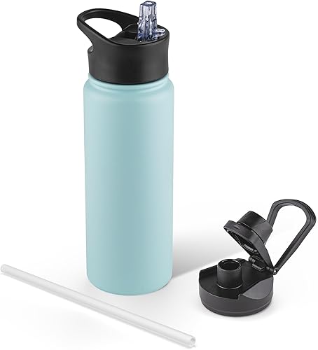 Miniatura 45 de Paquete de 8 botellas de agua deportivas de acero inoxidable con aislamiento de 32 oz, botellas de agua con tapa de pajita y tapas de boca ancha,