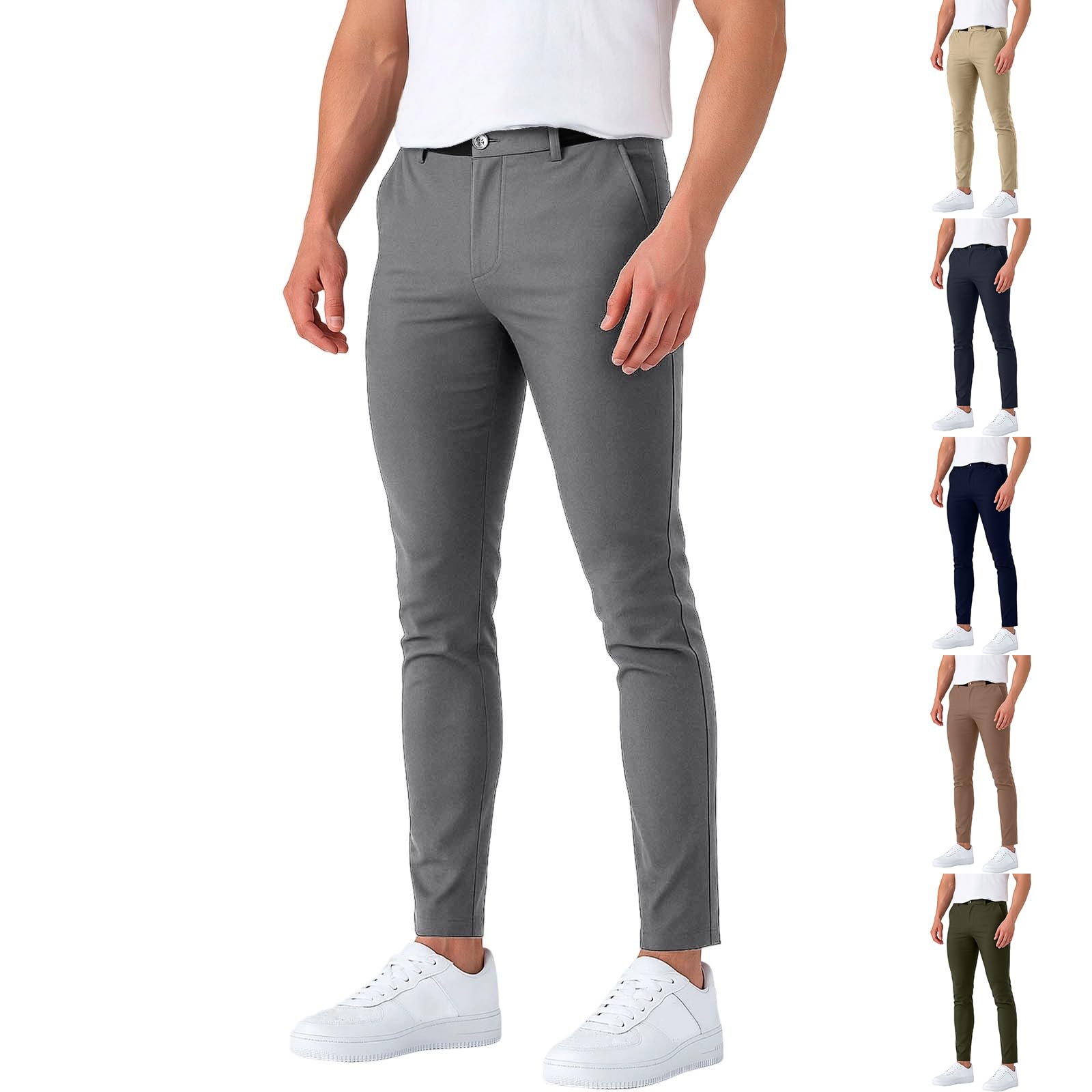 Dress Pants for Men Slim Fit Petite Stretch Golf Pants Lightweight Classic Tapered Chino Pull On Slacks with