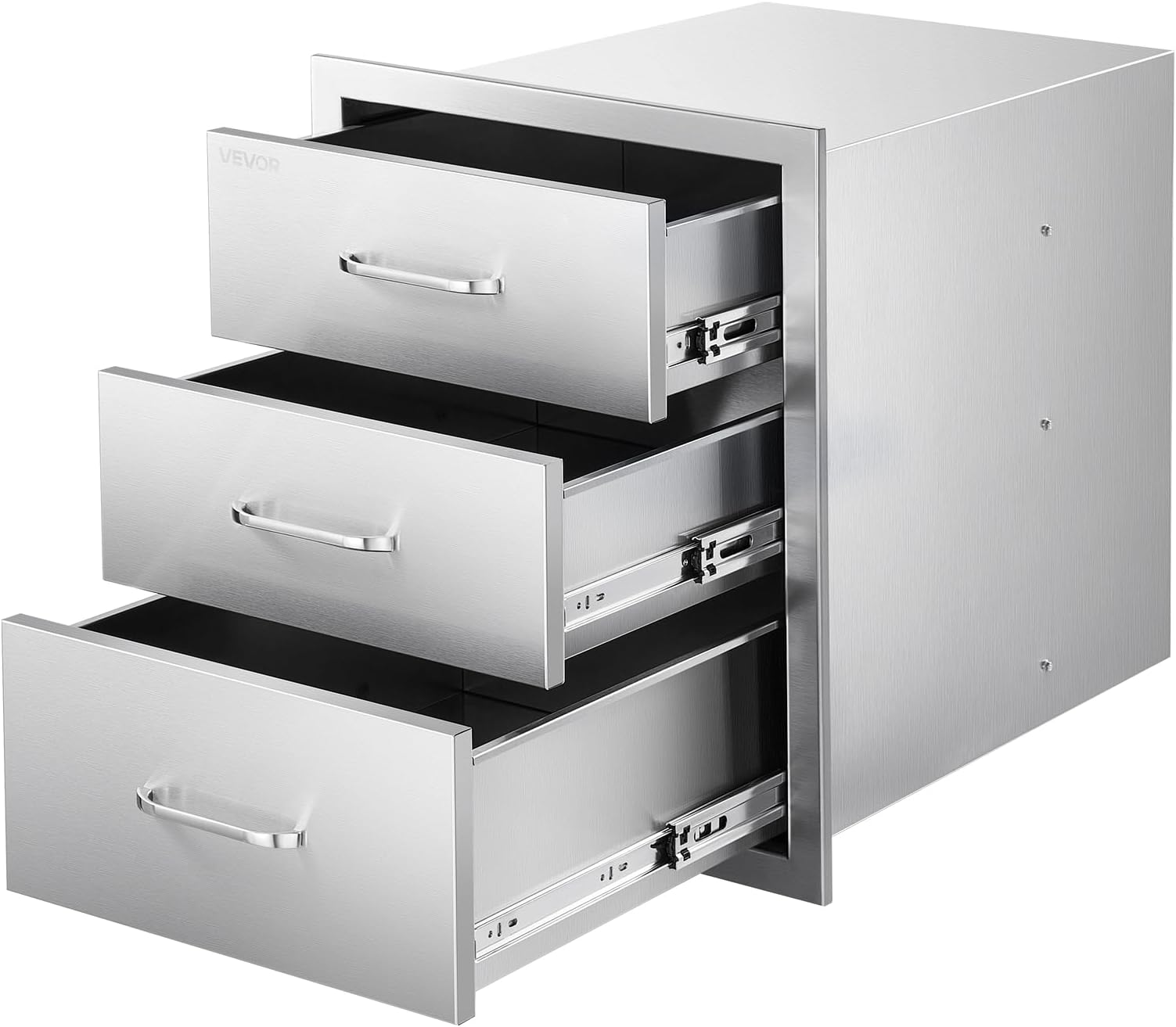 VEVOR Outdoor Kitchen Drawers 18.11" W x 23.23" D x 23.23" H, Triple-Access Stainless Steel BBQ Drawers with Handles, BBQ Island Drawer for Outdoor Kitchens or Barbeque Island Patio Grill Station