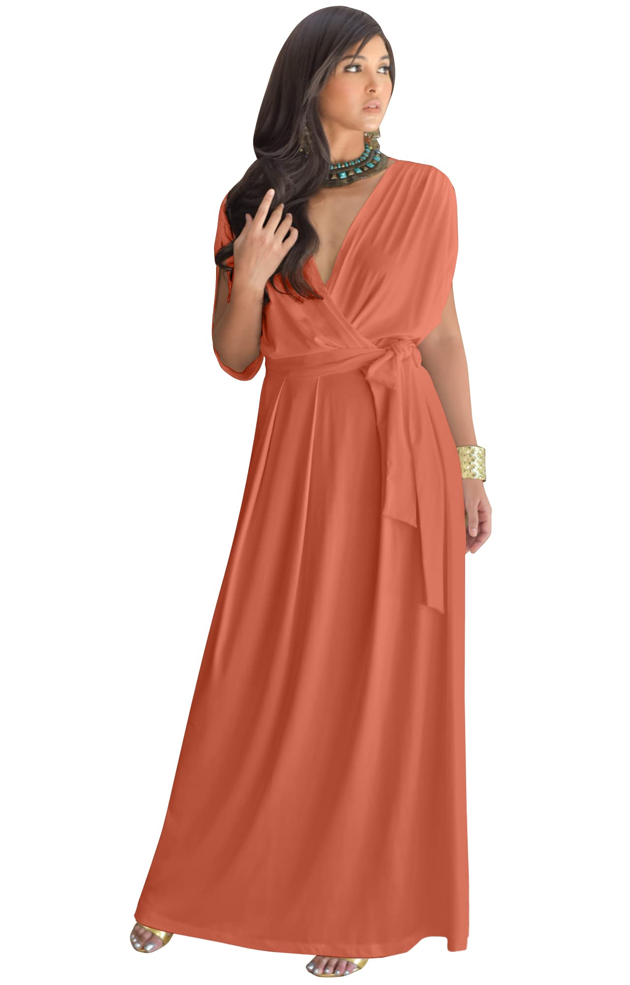 KOH KOH Womens Long Pleated Flowy Modest Evening Wedding Guest Maxi Dress