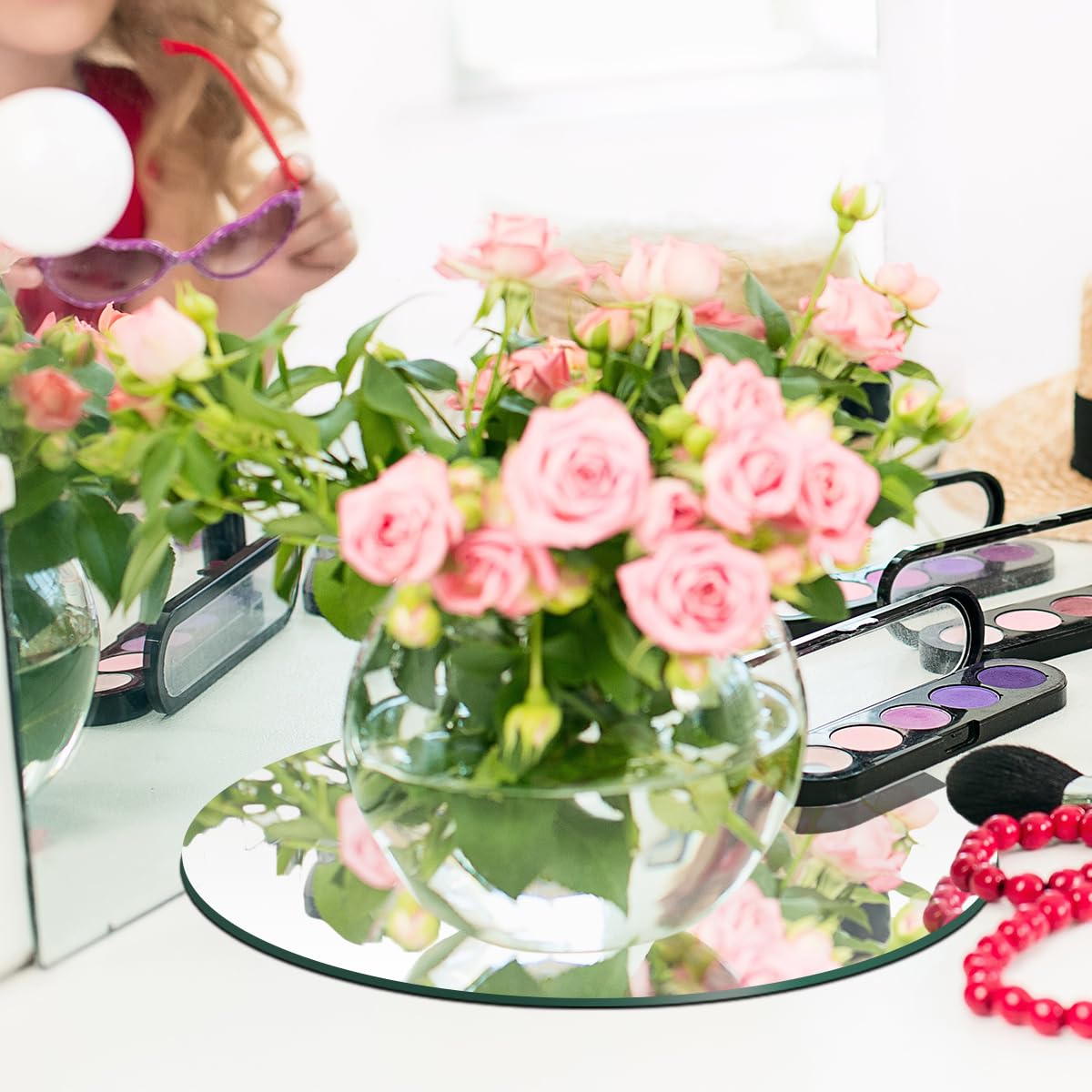 15Pack Round Mirror Centerpieces for Tables Decorations, Acrylic Circle Mirror Centerpieces Mirror Tray Candle Plate for Wedding Table Christmas Decorations Wall Decor (10inch, 12inch)