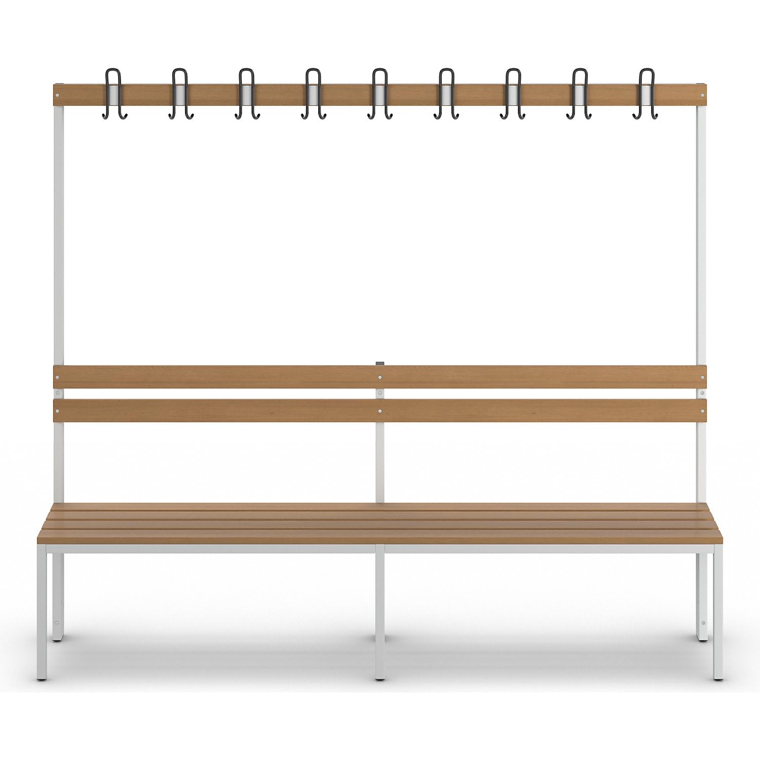 EUROKRAFT Basic | Banc de vestiaire avec Dossier | Unilatéral, lattes en bois de hêtre, longueur 2000 mm