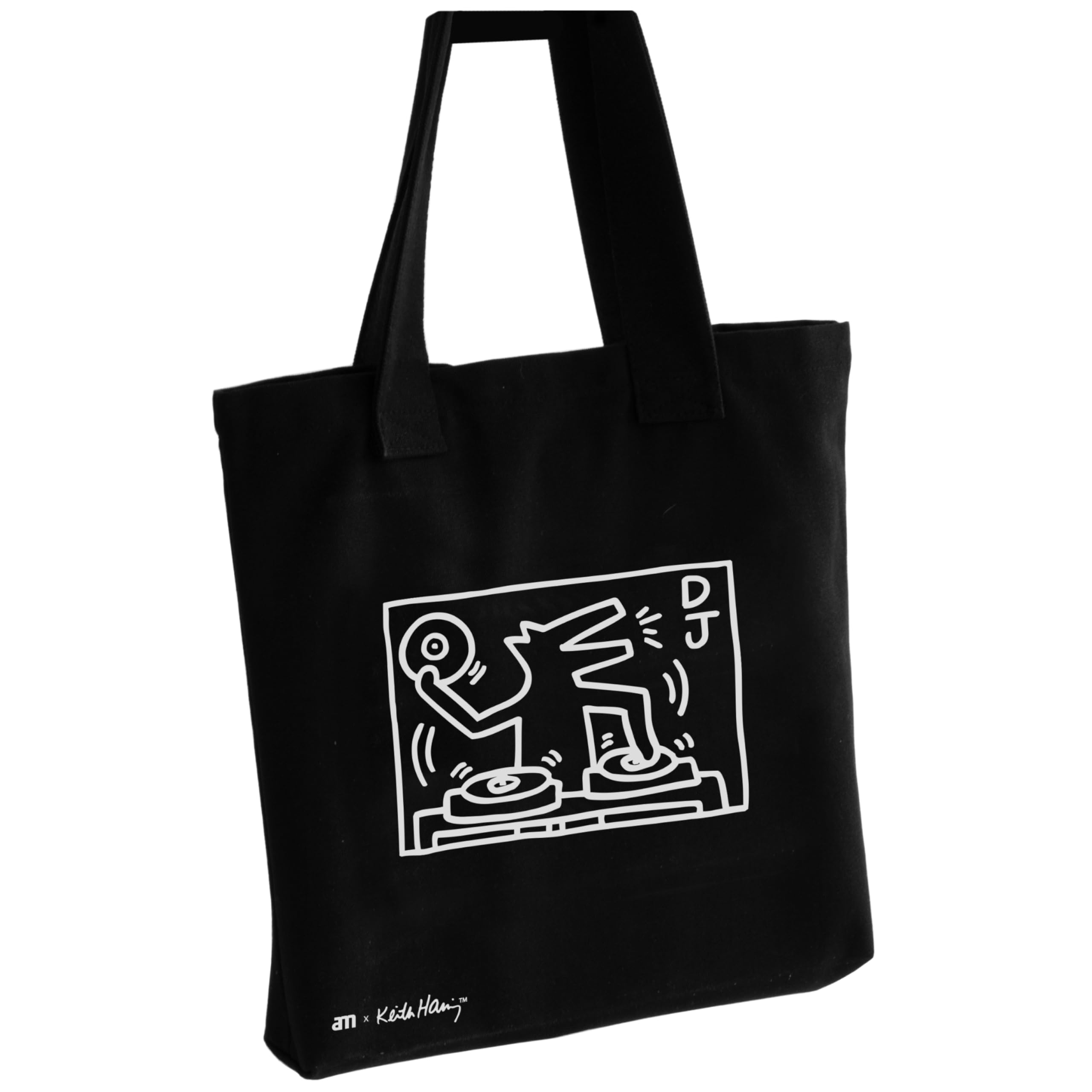 am Keith Haring Borsa in Tela per Vinili – Borsa Resistente per Dischi in Vinile, Libri e Shopping – Fino a 25 LP – Nero, Taglia L