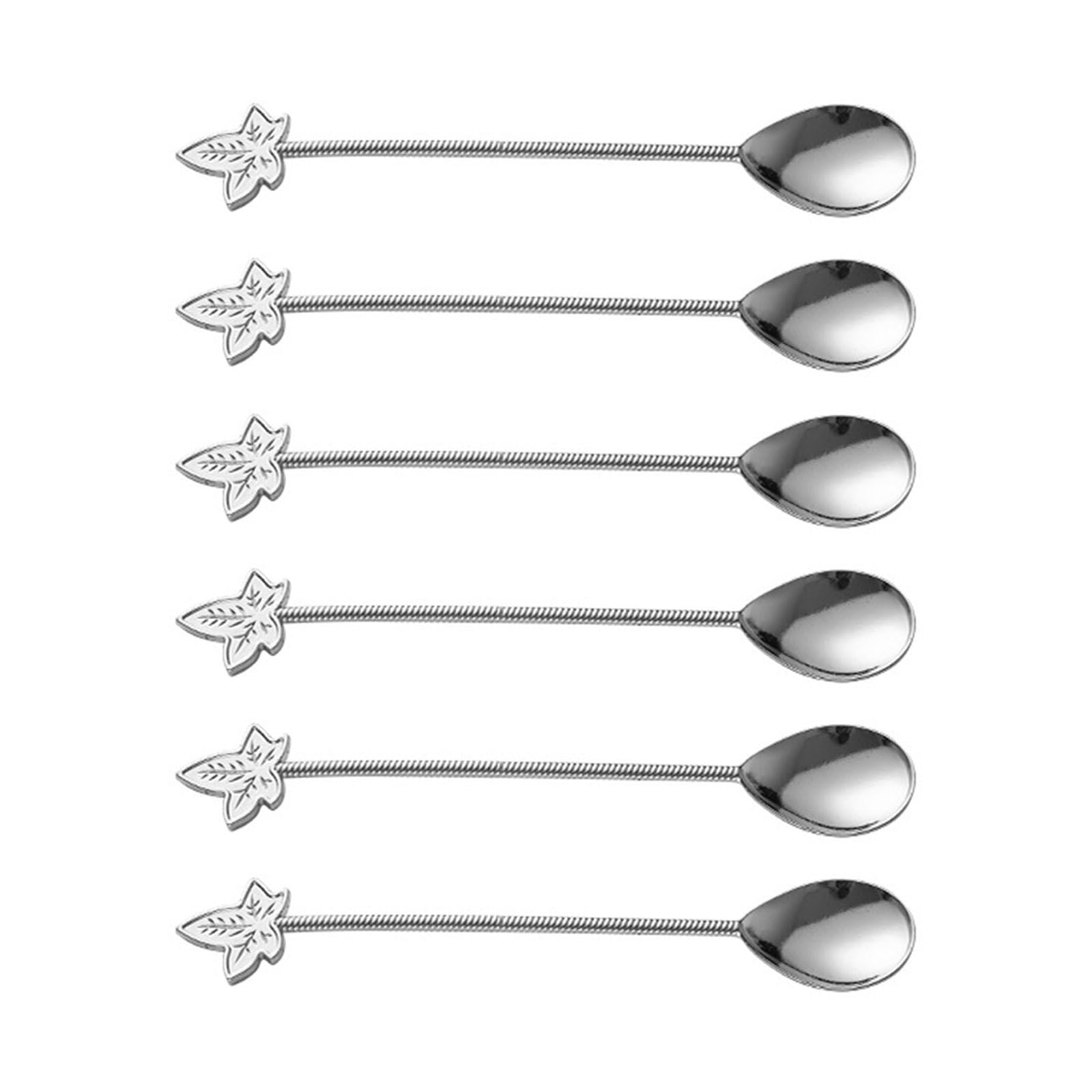 MALSSE Of 6 Nature Inspired Shape Stirring Spoons Kirsite Construction Easy to Clean for Home and Party Use Maples Leaves Stirrer