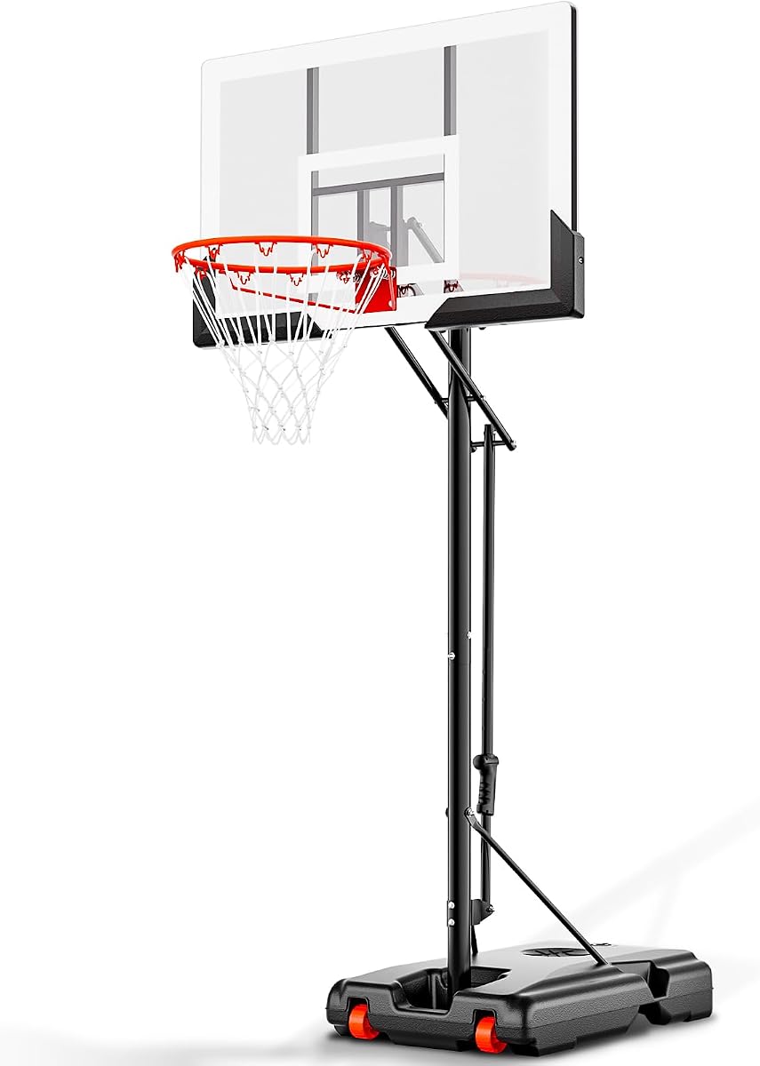 Basketball Hoop 44IN Backboard 4.8-10FT Height Adjustable | Portable Basketball Hoop Outdoor Goal System with Impact Backboard and Wheels for Adults