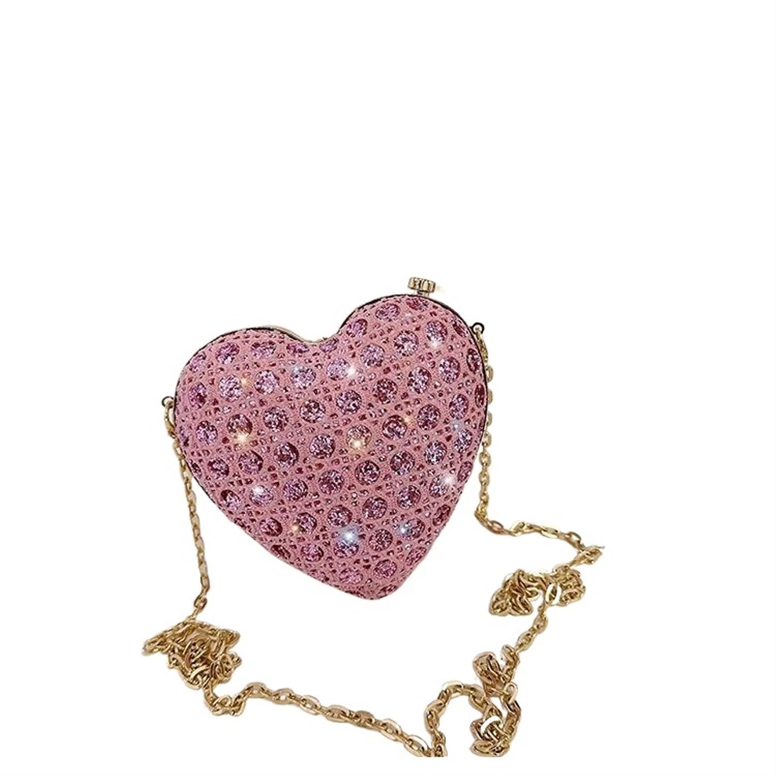 Mklhavb Women's Pink Rhinestone Bags Shiny Rhinestones Heart Shape Clutch Purse Lady Gold Evening Minaudiere Bags Bridal Wedding Handbags Formal Party Purses Crystal Embellished Handbags(Pink)