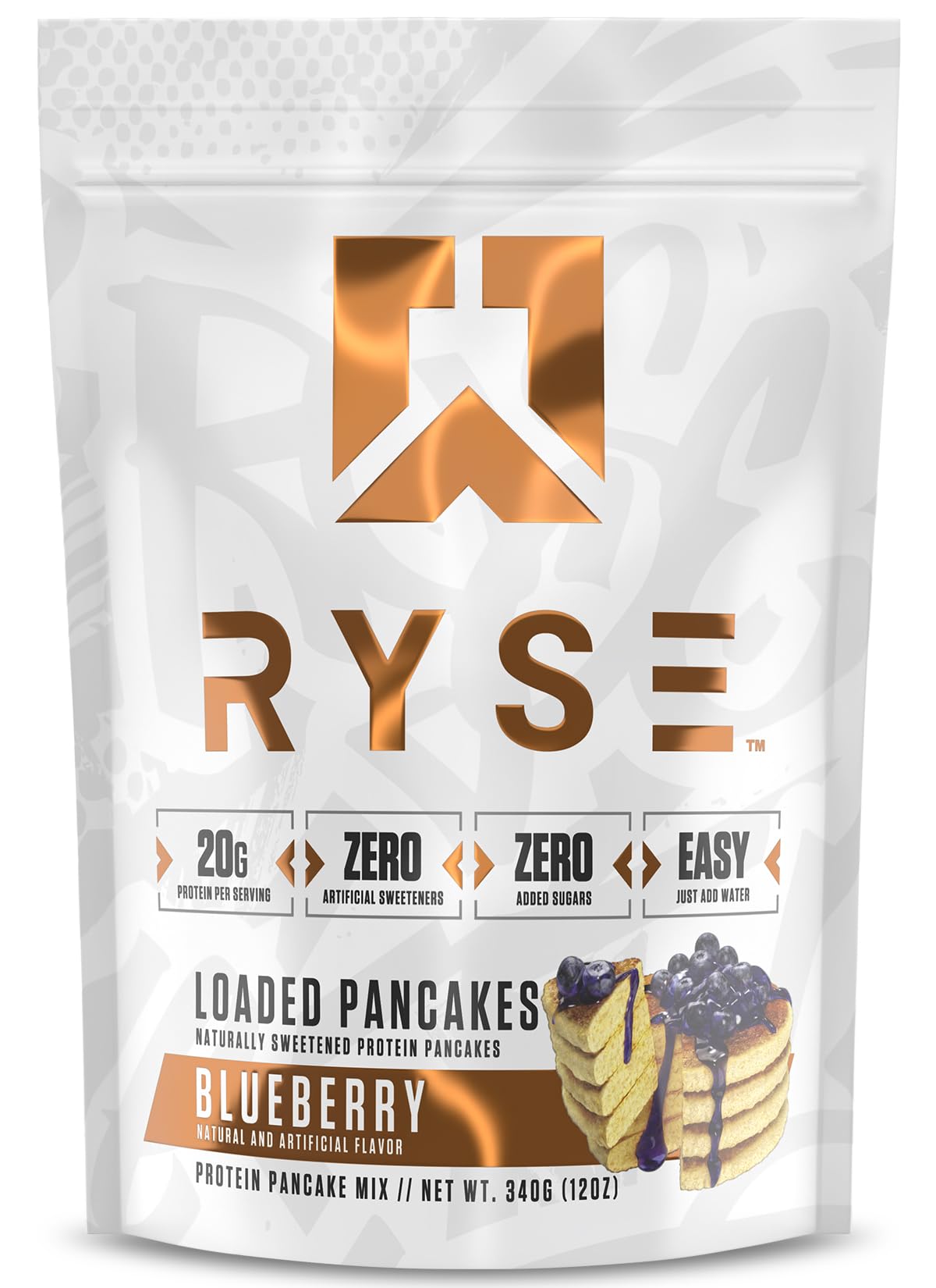 RYSE Loaded Protein Pancake & Waffle Mix - Blueberry - Naturally Sweetened Breakfast with 21g Protein, 3g MCTs and 2g Fiber - No Added Sugar - High