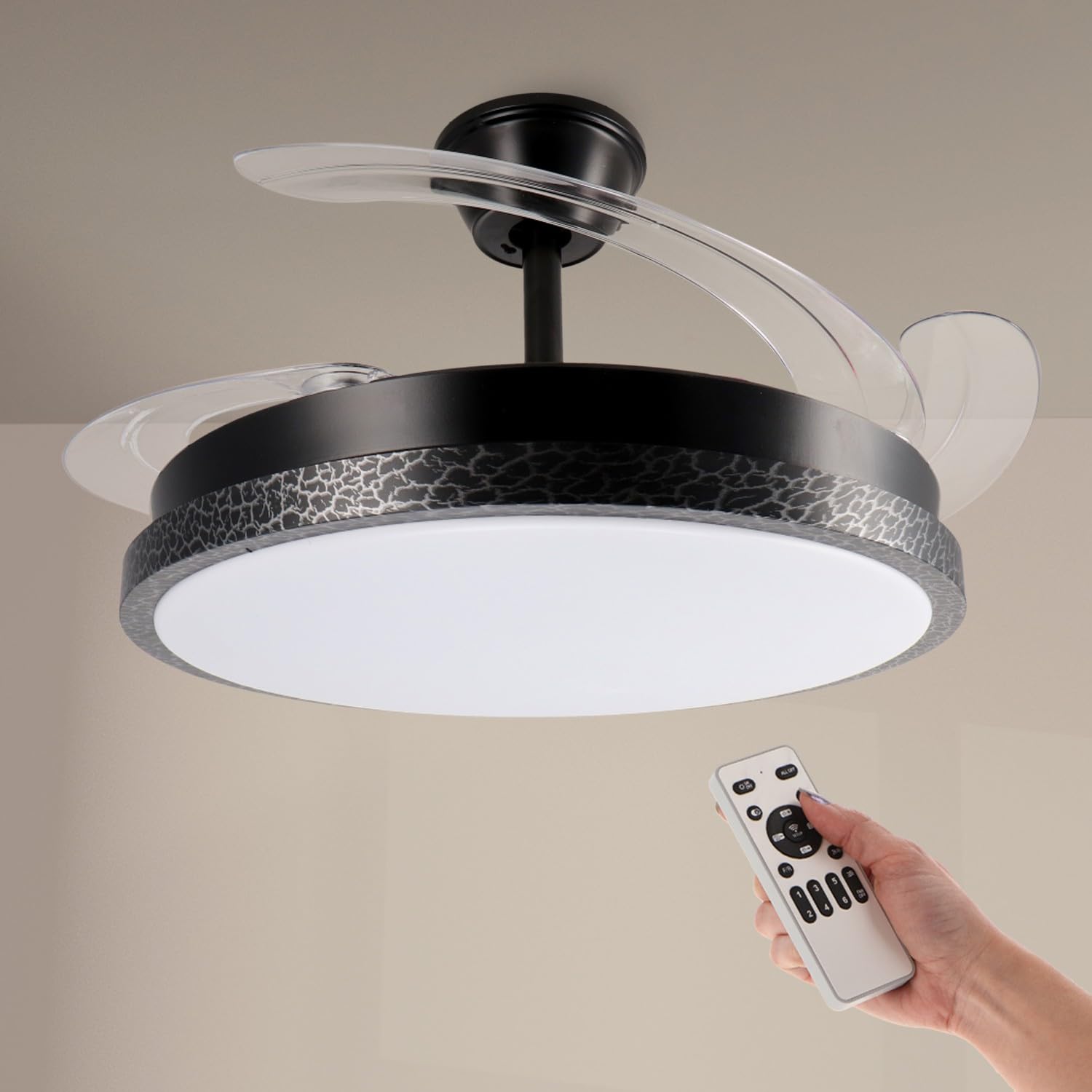 M mimotec - Ventilatore da soffitto a LED Black Rail, temperatura di colore regolabile, funzione estate/inverno, 6 velocità, LM8850