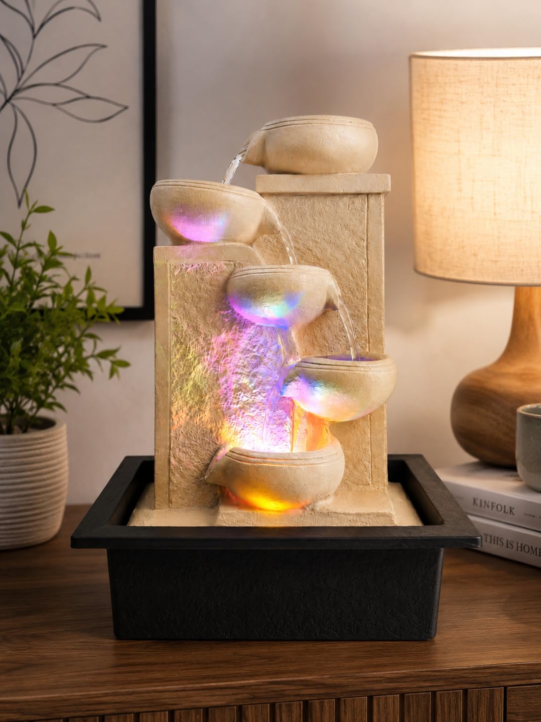 LED Water Fountain Showpiece for Home Decor | Multi-Tier Cascading Waterfall Tabletop Fountain with RGB Lights | Indoor Water Feature for Living Room, Office, Meditation-image-21