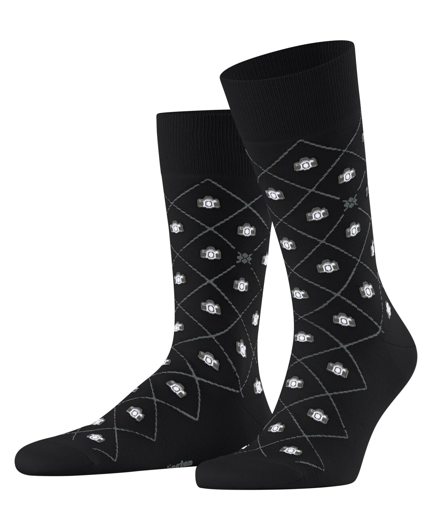 Burlington Men's Snapshots M So Cotton Patterned 1 Pair Socks, Black 3000, 6.5-11