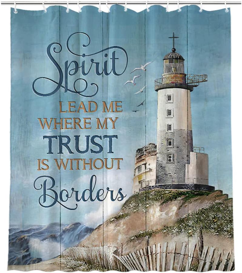 Jerkboo Beach Lighthouse Shower Curtain Farmhouse Coastal