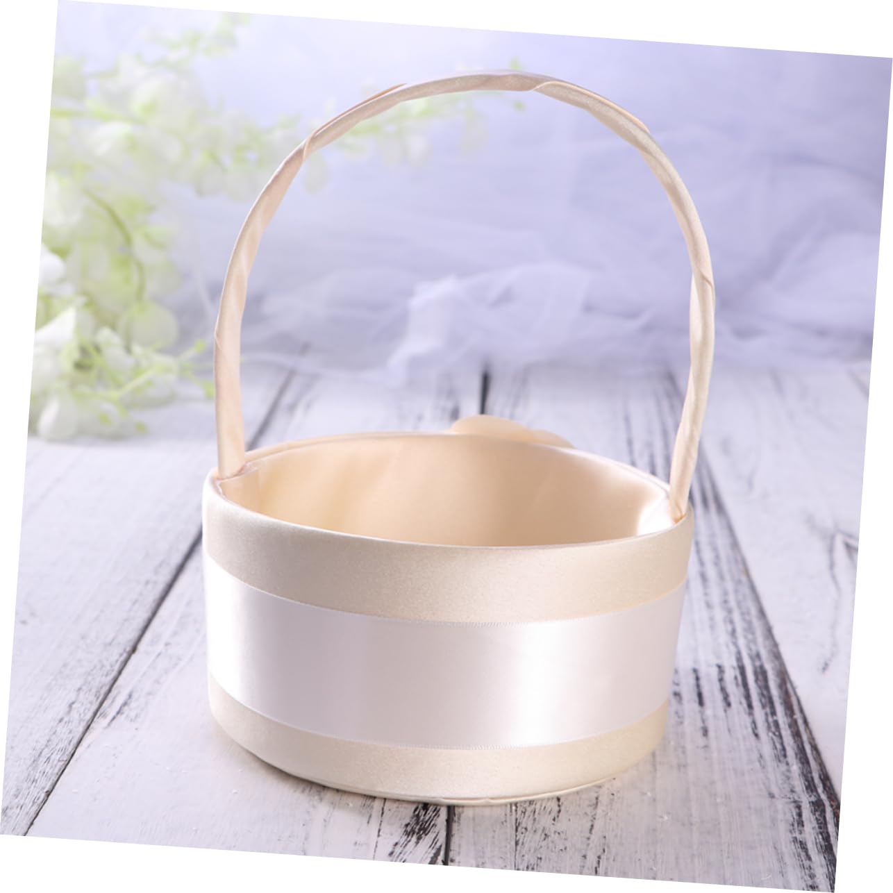 2 Stück-pack Runde Hochzeitskörbchen aus Stoff in Weiß, Handlich | Blumenmädchen, Zartes Satin Design, Passend für Jubiläum und Verlobungsfeier