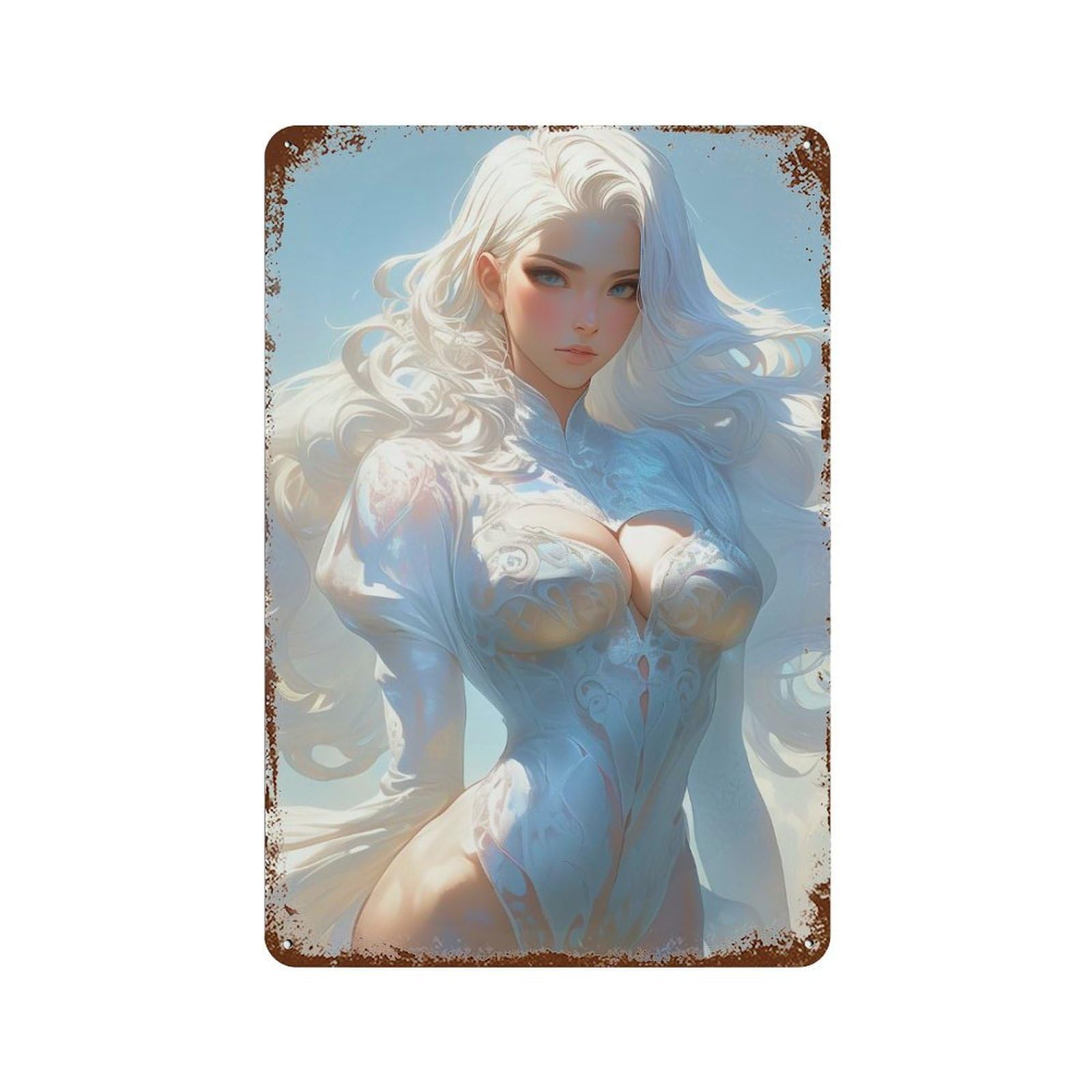 Anime Angel Girl Vintage Rust Metal Sign 11.8"x7.9", Shabby Chic Decor for Shed, Workshop And Garage Wall Decor