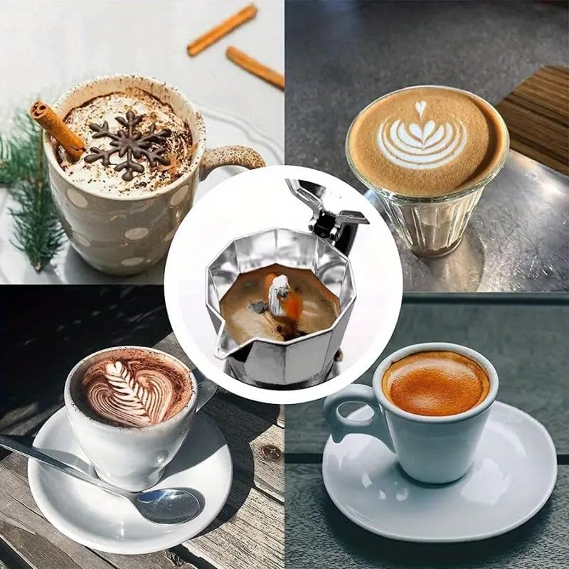 Image of Alluminium Espresso Coffee Maker Moka Pot Cup for Italian Espresso Decoction Coffee Mocha South Indian Filter Coffee Home Outdoor Machine (Silver, 3)