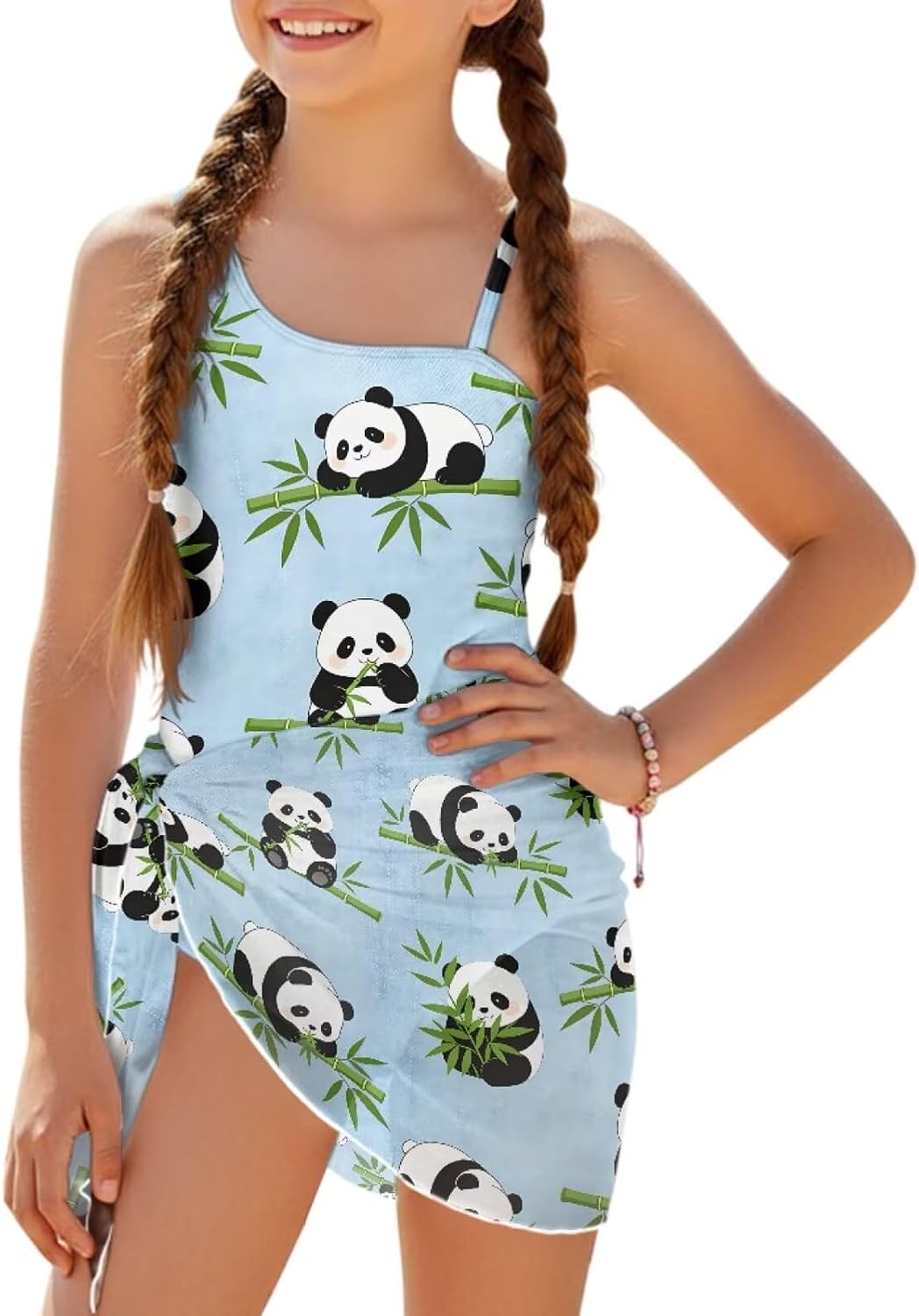 Girls Swimsiut One-Piece Bathing Suit with Mesh Cover Ups Halter Neck Cut Out Summer Swimwear for 7-18 Girl